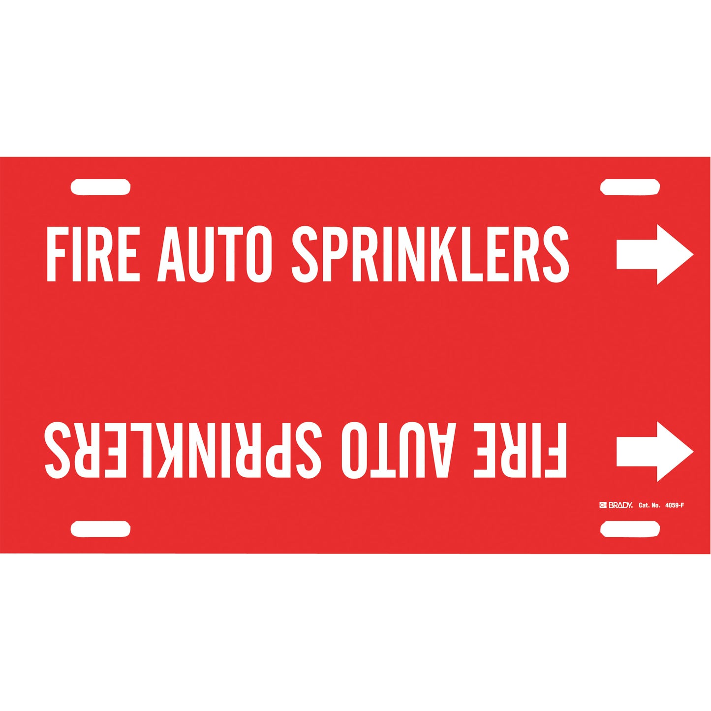 Brady "Fire Auto Sprinklers" Pipe Marker, Strap-On, 8" H x 16" W, White on Red