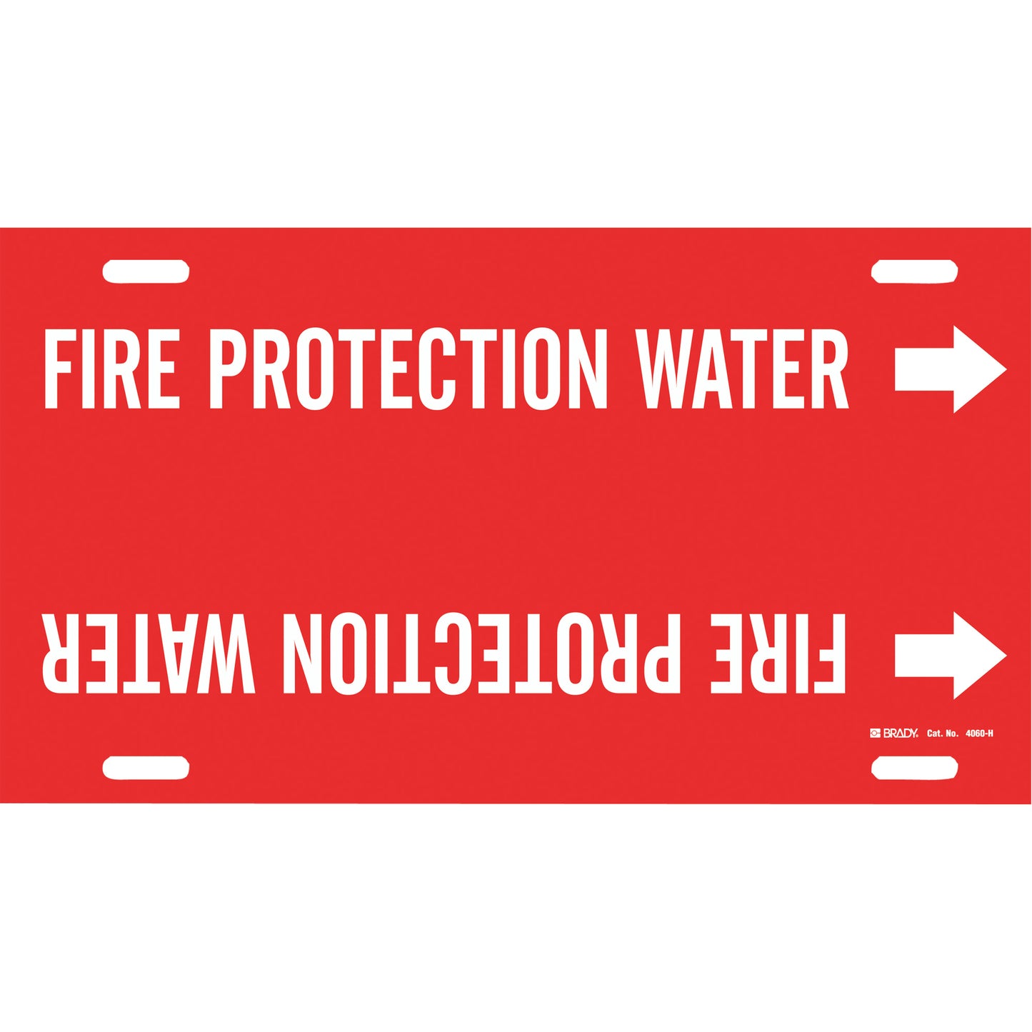 Brady "Fire Protection Water" Pipe Marker, Strap-On, 10" H x 32" W, White on Red
