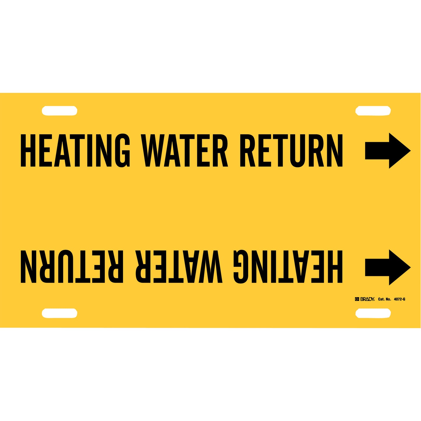 Brady "Heating Water Return" Pipe Marker, Strap-On, 10" H x 24" W, Black on Yellow