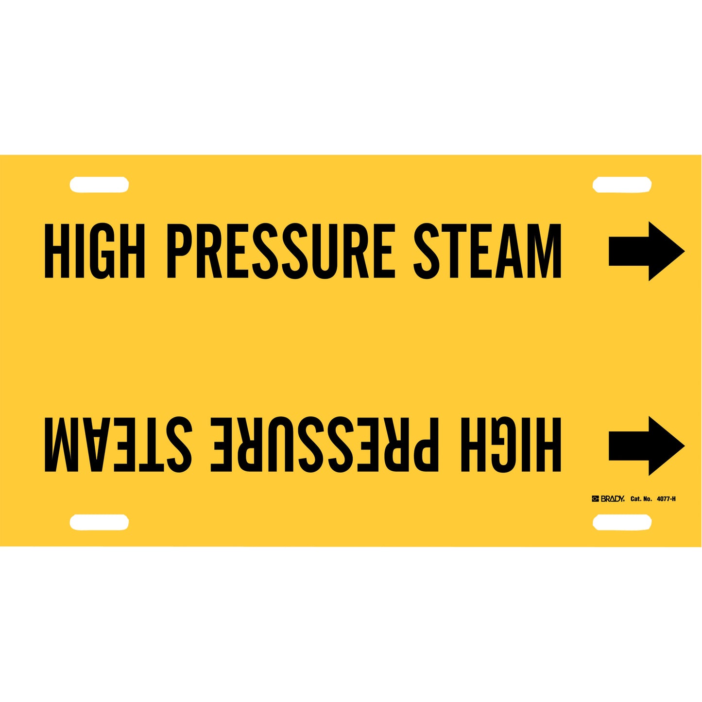 Brady "High Pressure Steam" Pipe Marker, Strap-On, 10" H x 32" W, Black on Yellow