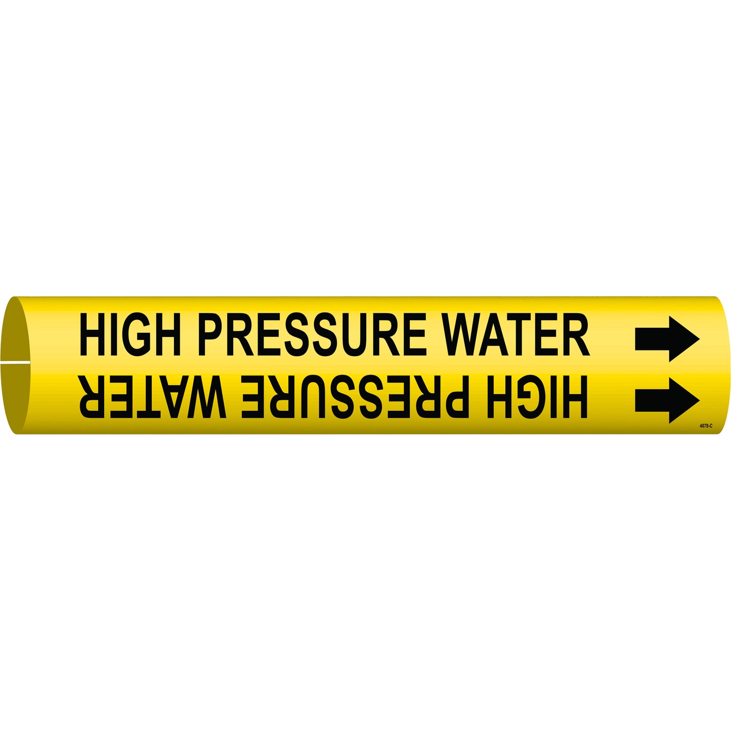 Brady "High Pressure Water" Pipe Marker, Snap-On, 2" H x 2" W, Black on Yellow