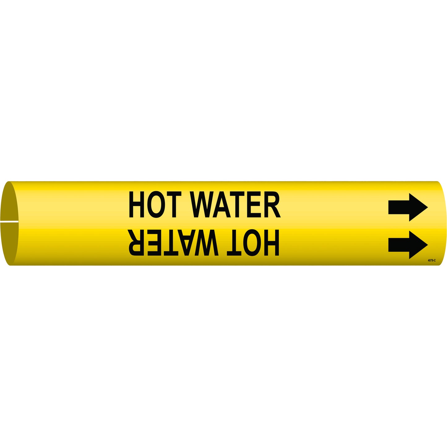 Brady "Hot Water" Pipe Marker, Snap-On, 2" H x 2" W, Black on Yellow