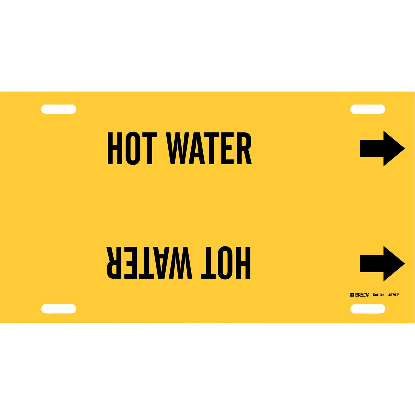Brady "Hot Water" Pipe Marker, Strap-On, 8" H x 16" W, Black on Yellow
