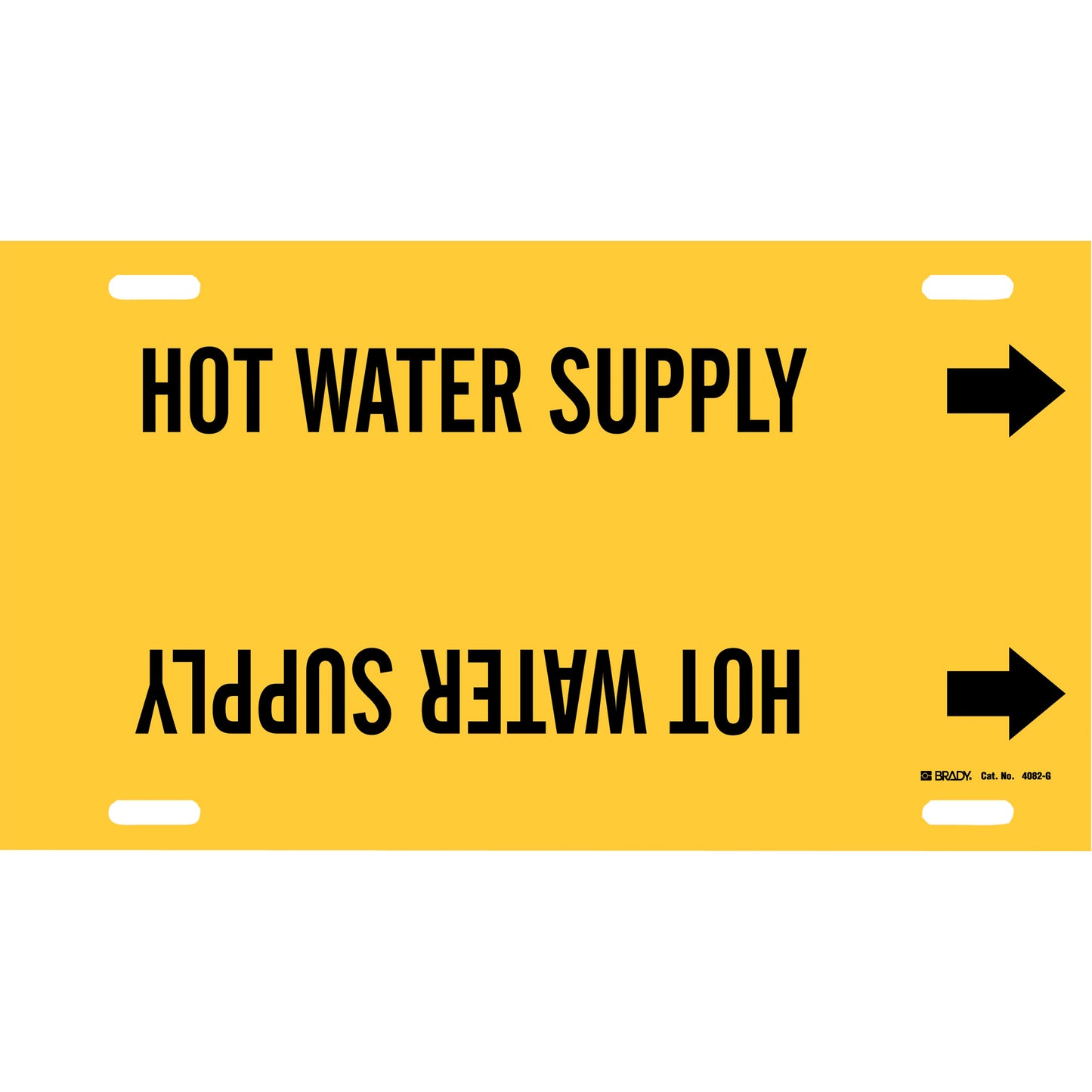 Brady "Hot Water Supply" Pipe Marker, Strap-On, 10" H x 24" W, Black on Yellow