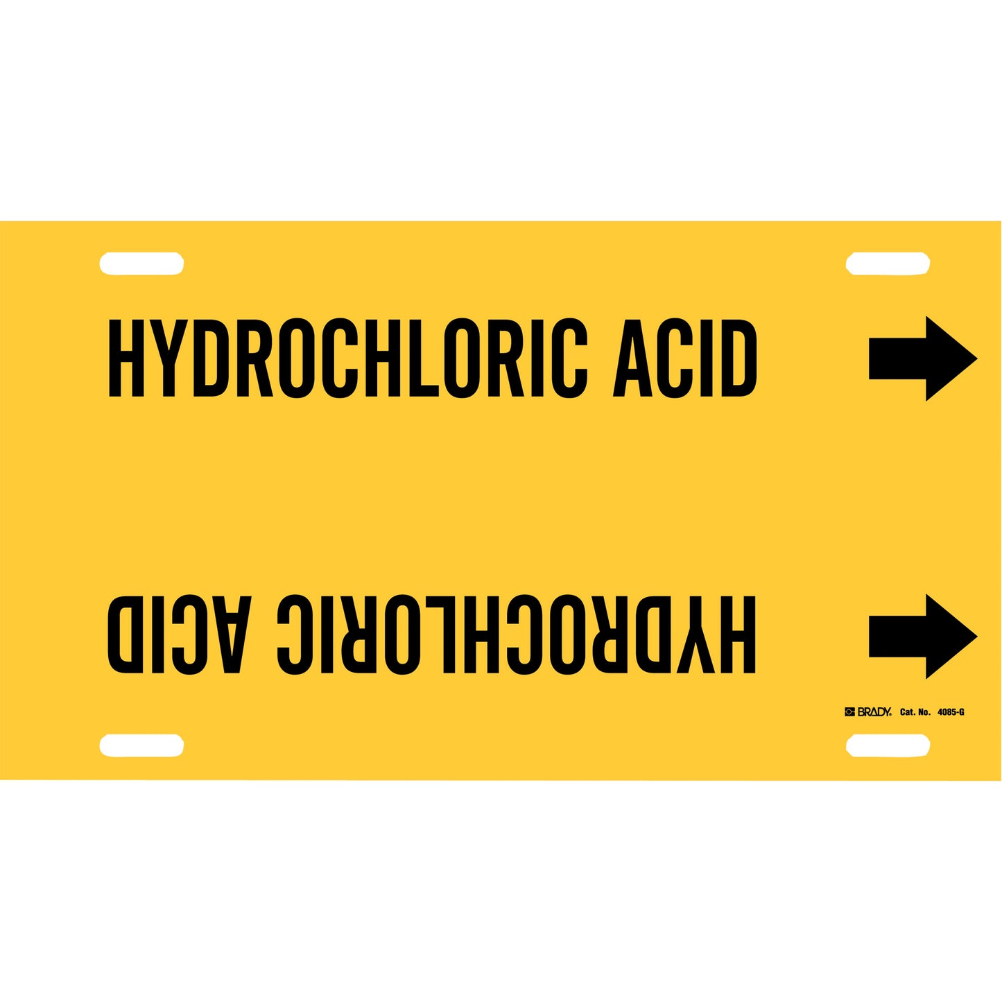 Brady "Hydrochloric Acid" Pipe Marker, Strap-On, 10" H x 24" W, Black on Yellow