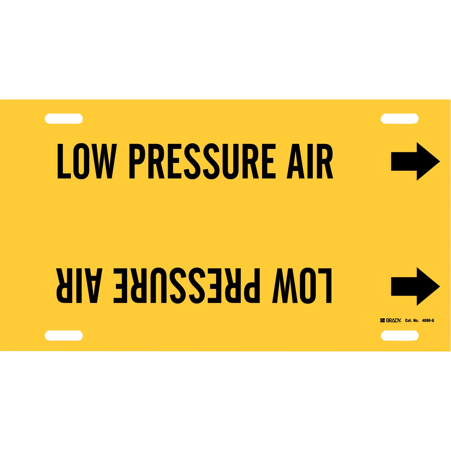 Brady "Low Pressure Air" Pipe Marker, Strap-On, 10" H x 24" W, Black on Yellow