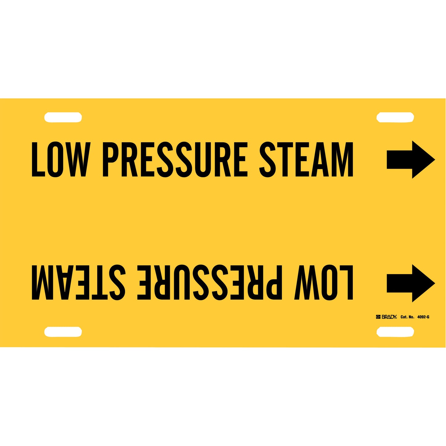 Brady "Low Pressure Steam" Pipe Marker, Strap-On, 10" H x 24" W, Black on Yellow