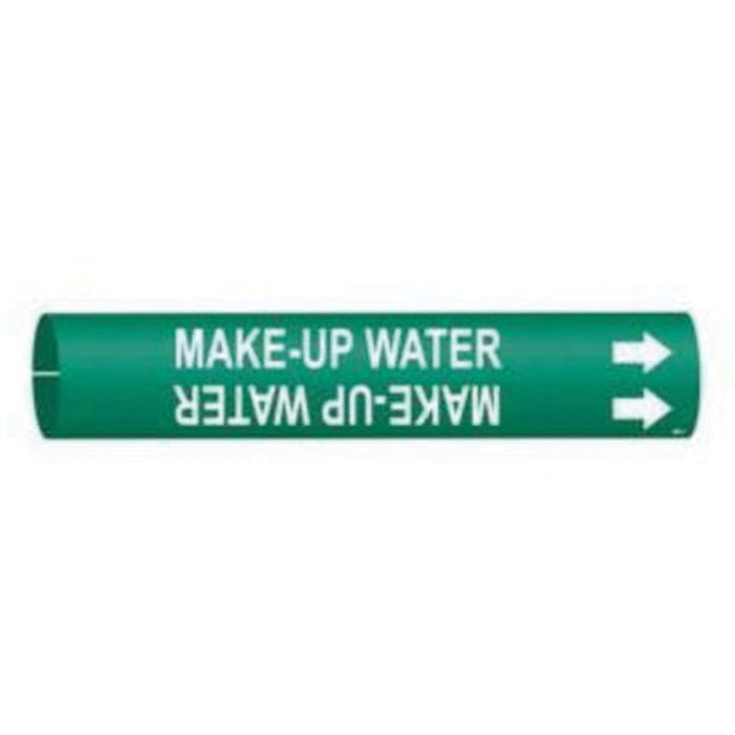 Brady "Make-Up Water" Pipe Marker, Snap-On, 13/16" H x 13/16" W, White on Green
