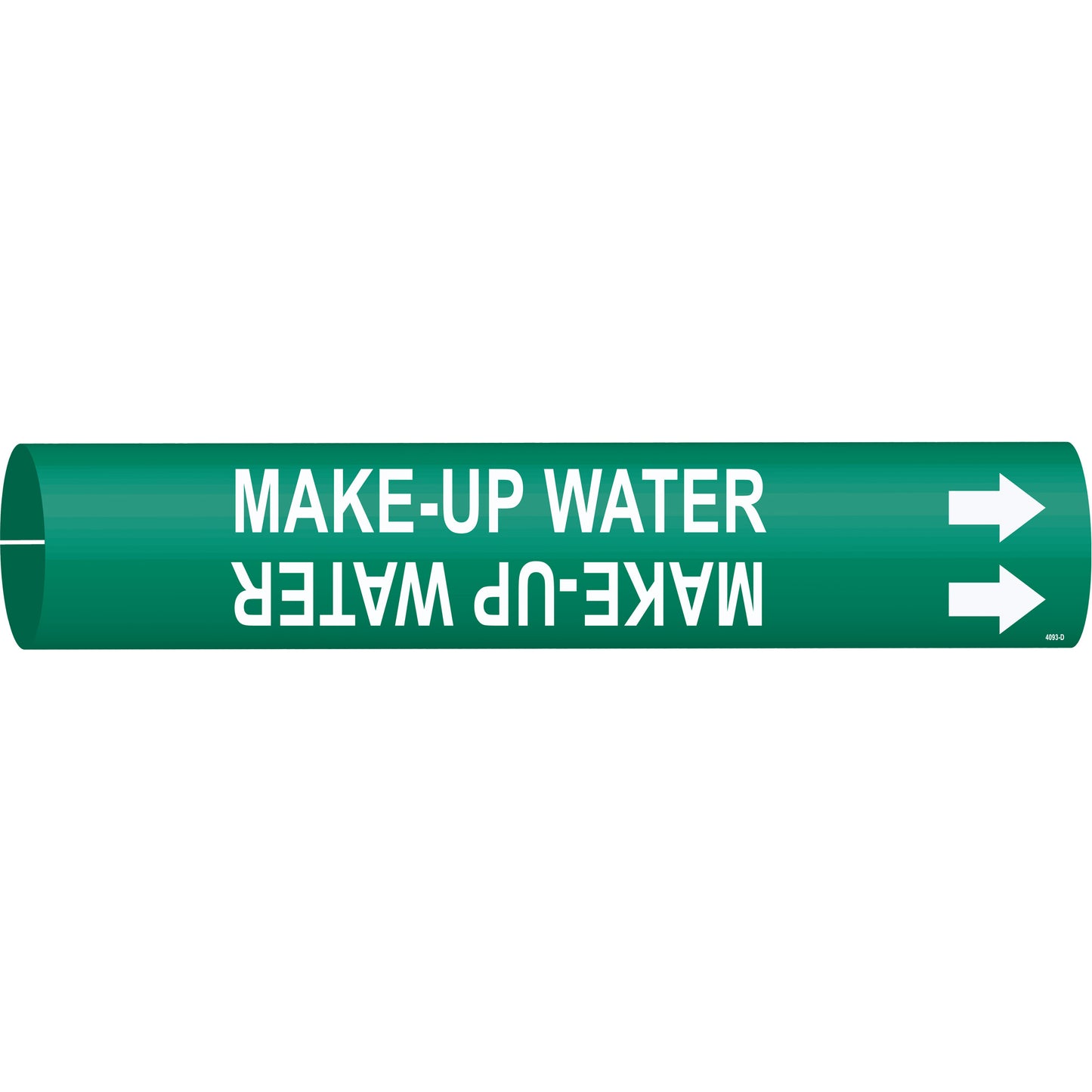 Brady "Make-Up Water" Pipe Marker, Snap-On, 2-13/16" H x 2-13/16" W, White on Green
