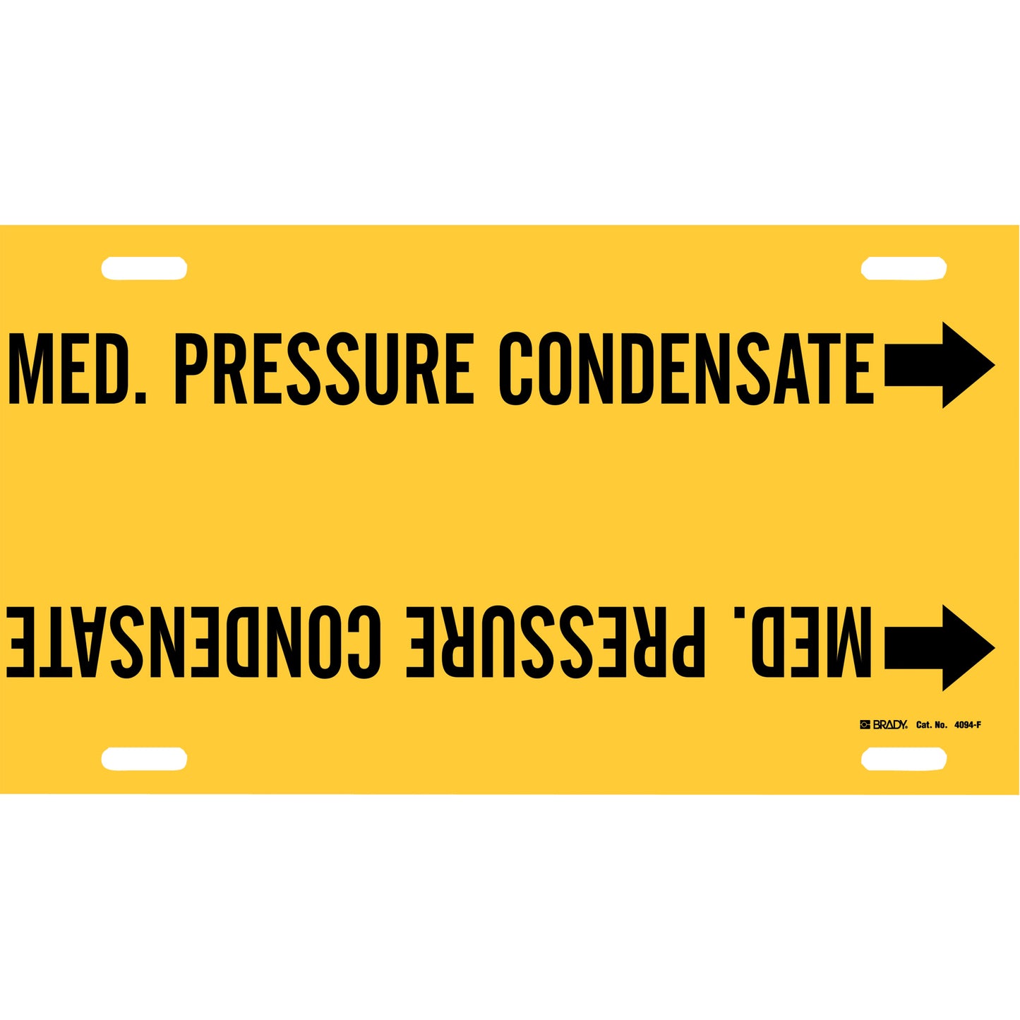 Brady "Med. Pressure Condensate" Pipe Marker, Strap-On, 8" H x 16" W, Black on Yellow