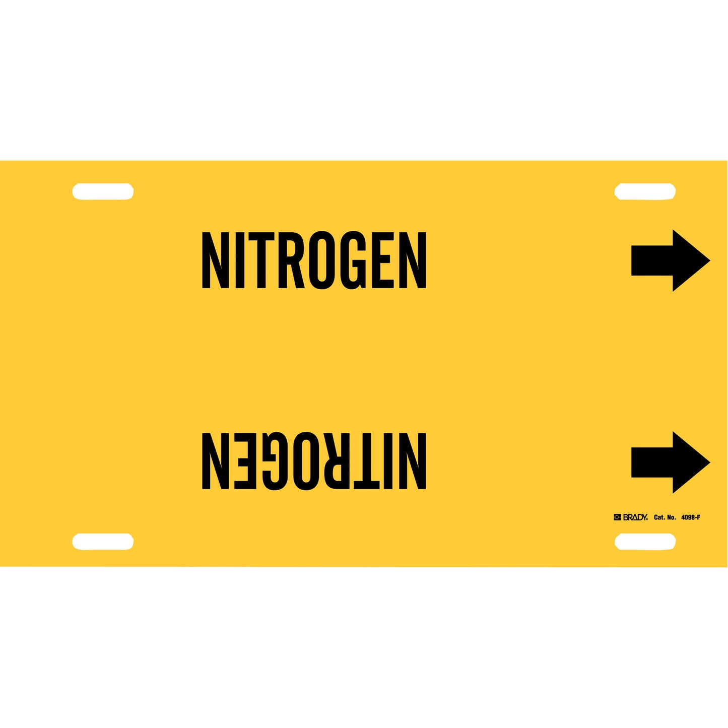 Brady "Nitrogen" Pipe Marker, Strap-On, 8" H x 16" W, Black on Yellow