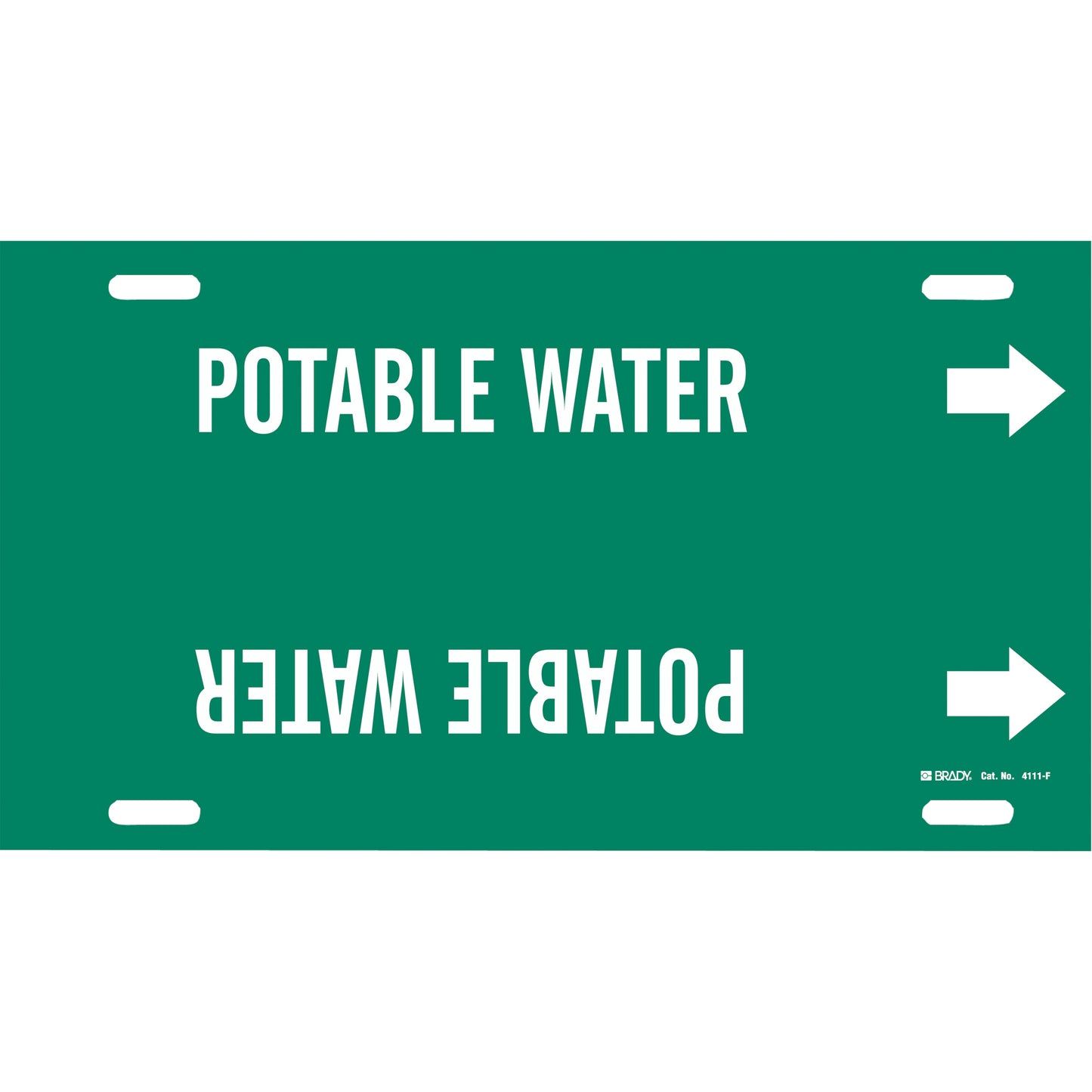 Brady "Potable Water" Pipe Marker, Strap-On, 8" H x 16" W, White on Green