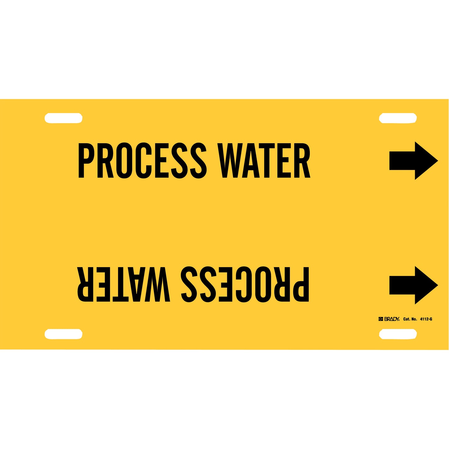 Brady "Process Water" Pipe Marker, Strap-On, 10" H x 24" W, Black on Yellow