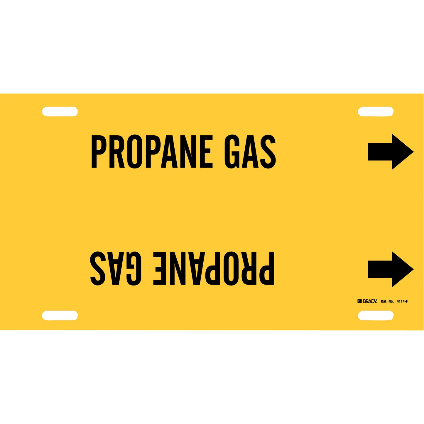 Brady "Propane Gas" Pipe Marker, Strap-On, 8" H x 16" W, Black on Yellow