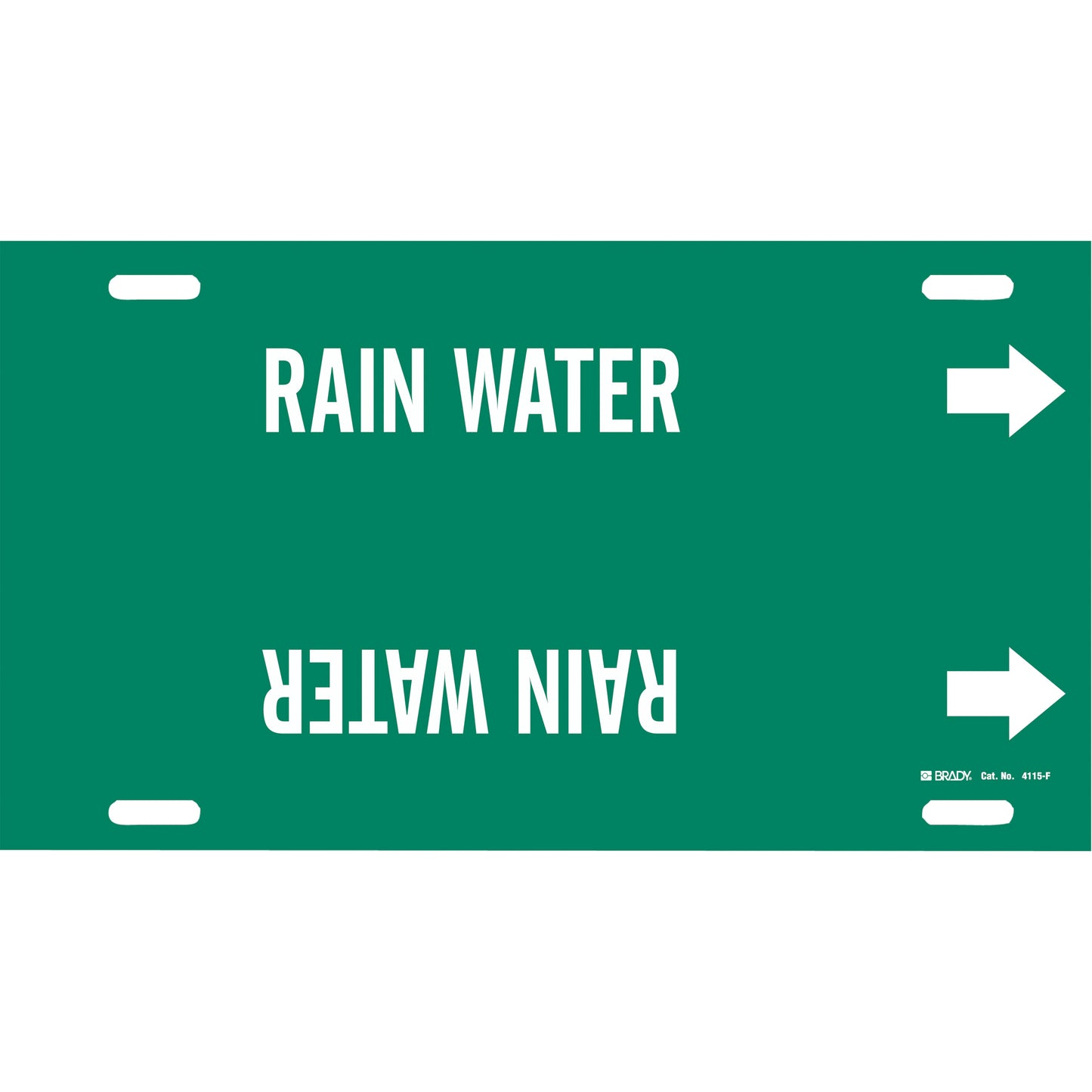 Brady "Rain Water" Pipe Marker, Strap-On, 8" H x 16" W, White on Green