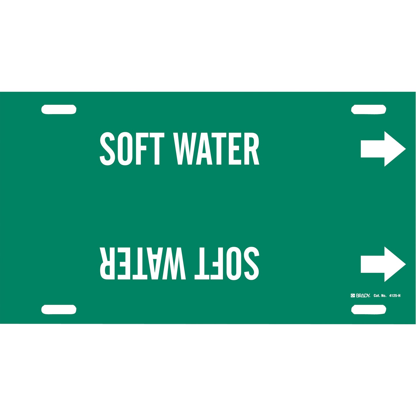 Brady "Soft Water" Pipe Marker, Strap-On, 10" H x 32" W, White on Green