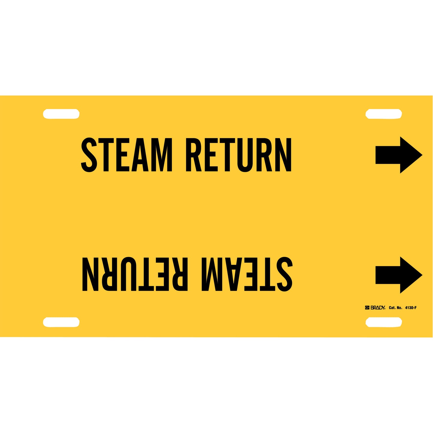 Brady "Steam Return" Pipe Marker, Strap-On, 8" H x 16" W, Black on Yellow