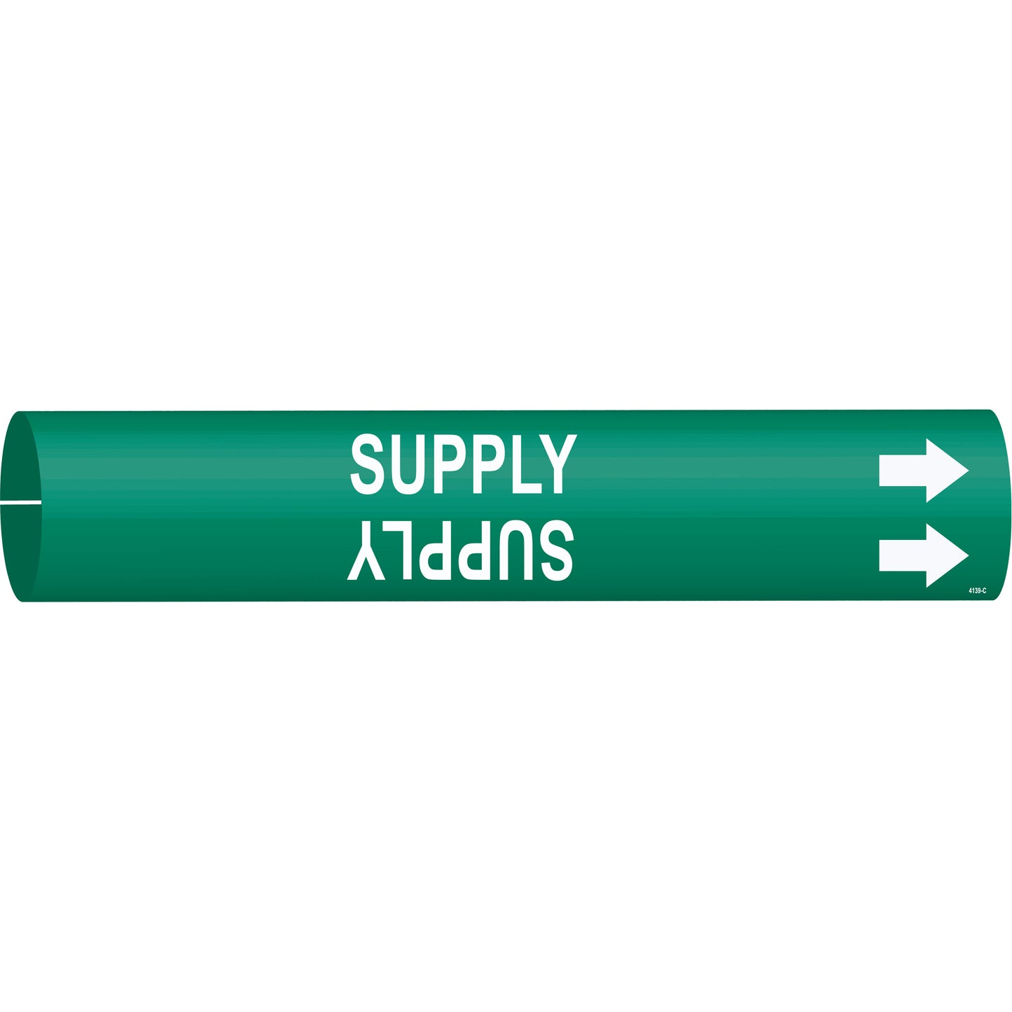 Brady "Supply" Pipe Marker, Snap-On, 2" H x 2" W, White on Green