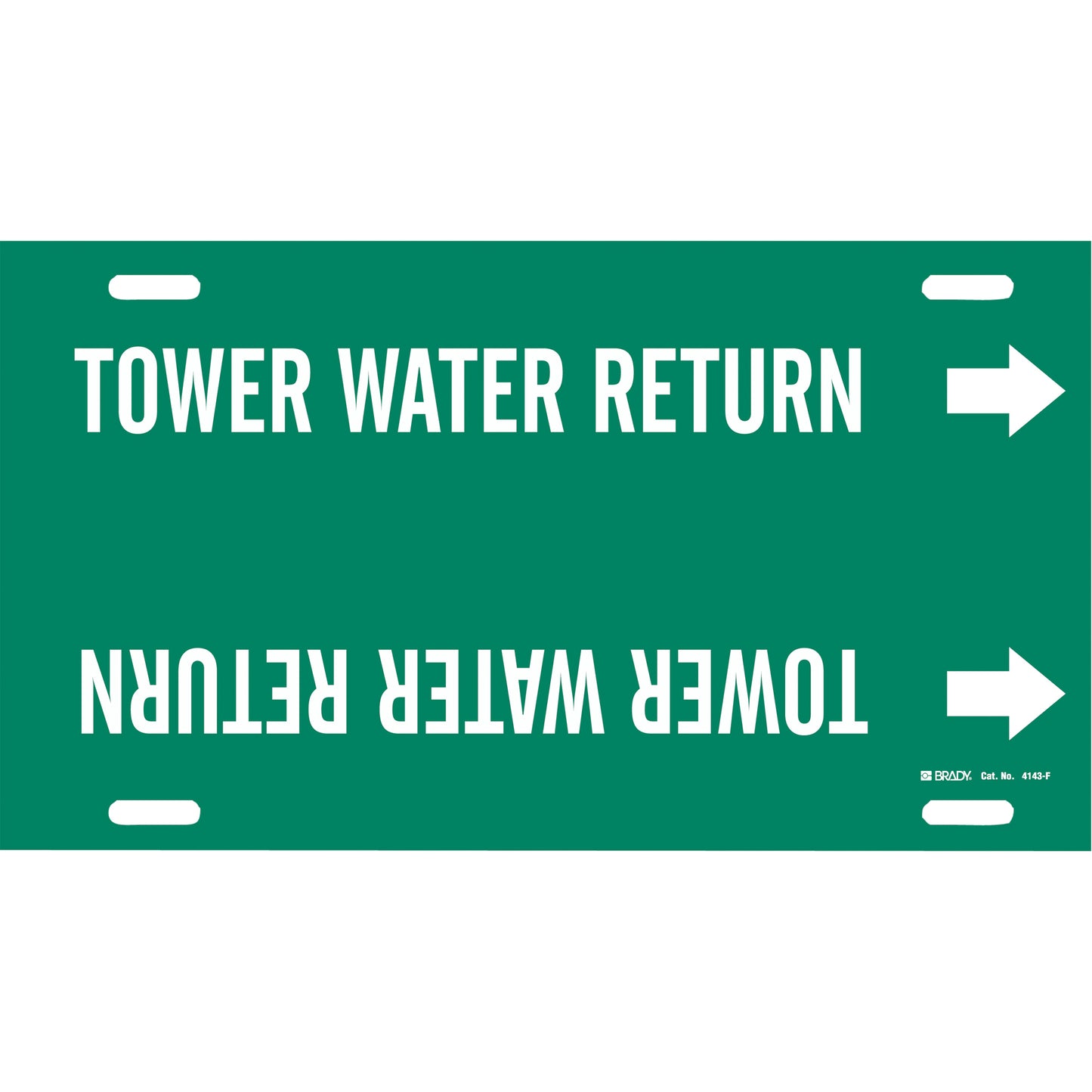 Brady "Tower Water Return" Pipe Marker, Strap-On, 8" H x 16" W, White on Green