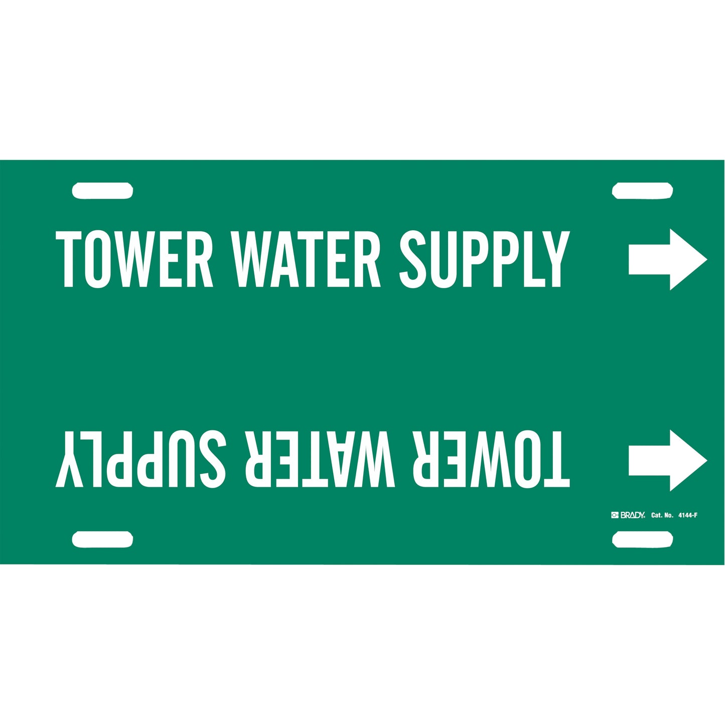 Brady "Tower Water Supply" Pipe Marker, Strap-On, 8" H x 16" W, White on Green