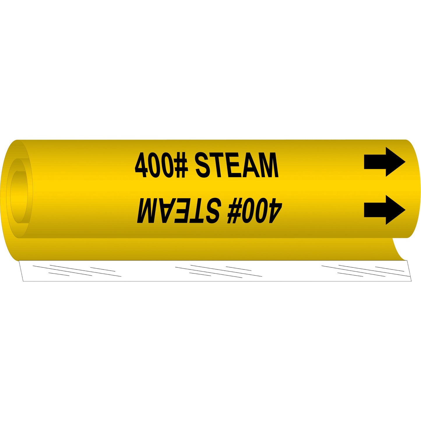 Brady "400# Steam" Pipe Marker, Wrap-Around, 9" H x 8" W, Black on Yellow
