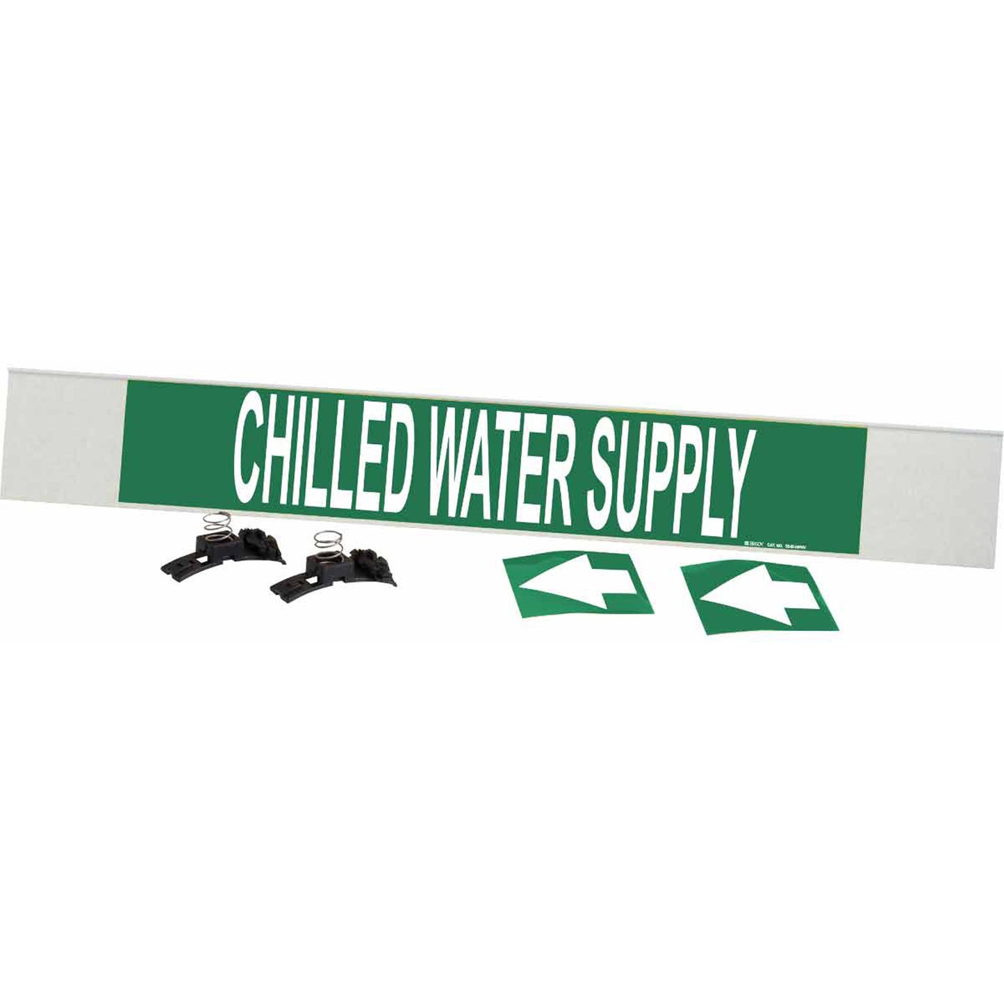 Brady "Chilled Water Supply" Pipe Marker, Fibreglass Carrier with Clips, 4" H x 24" W, White on Green
