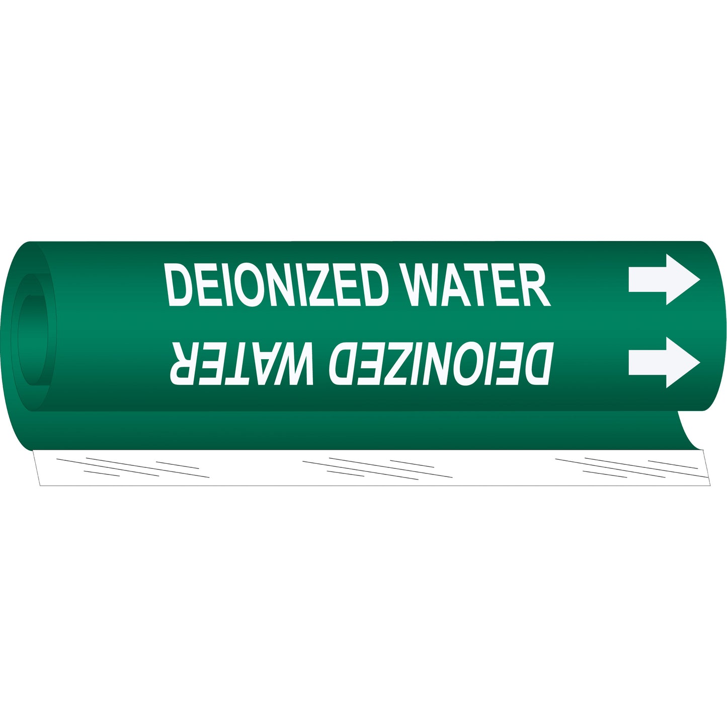 Brady "Deionized Water" Pipe Marker, Wrap-Around, 9" H x 8" W, White on Green