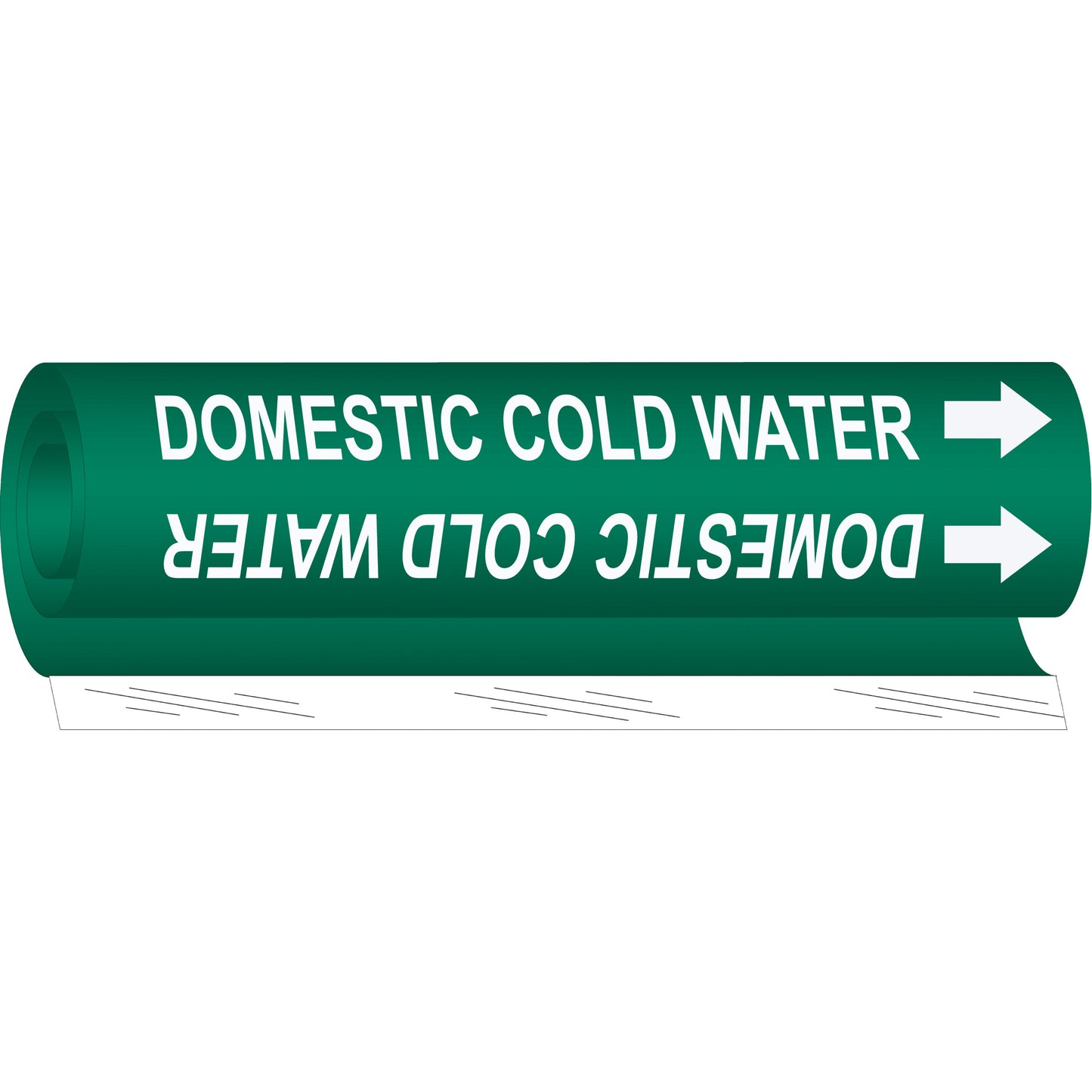 Brady "Domestic Cold Water" Pipe Marker, Wrap-Around, 26" H x 12" W, White on Green