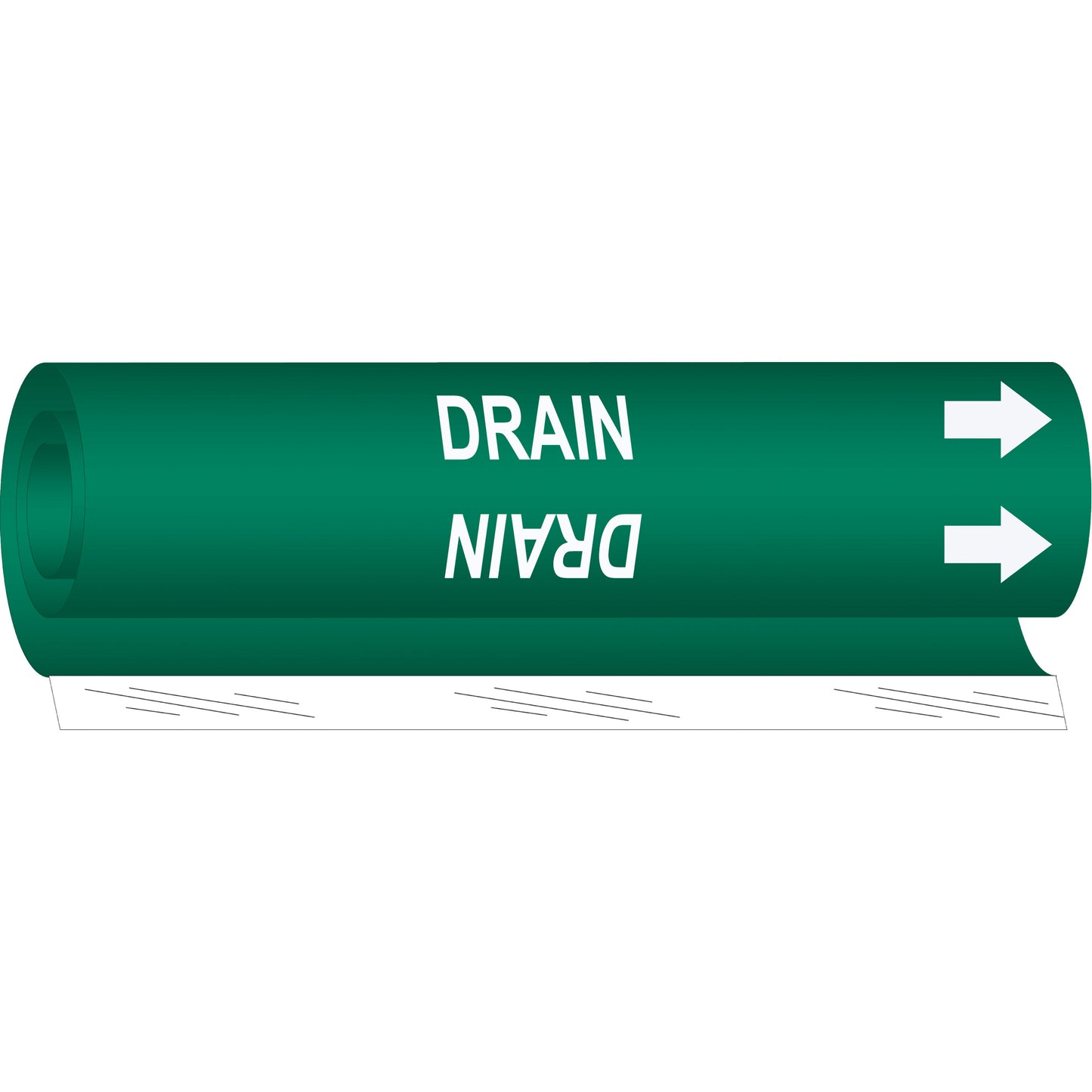 Brady "Drain" Pipe Marker, Wrap-Around, 26" H x 12" W, White on Green