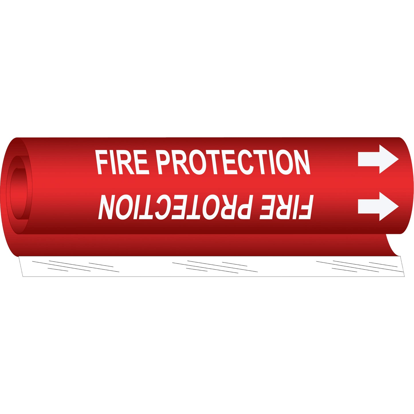 Brady "Fire Protection" Pipe Marker, Wrap-Around, 5" H x 8" W, White on Red