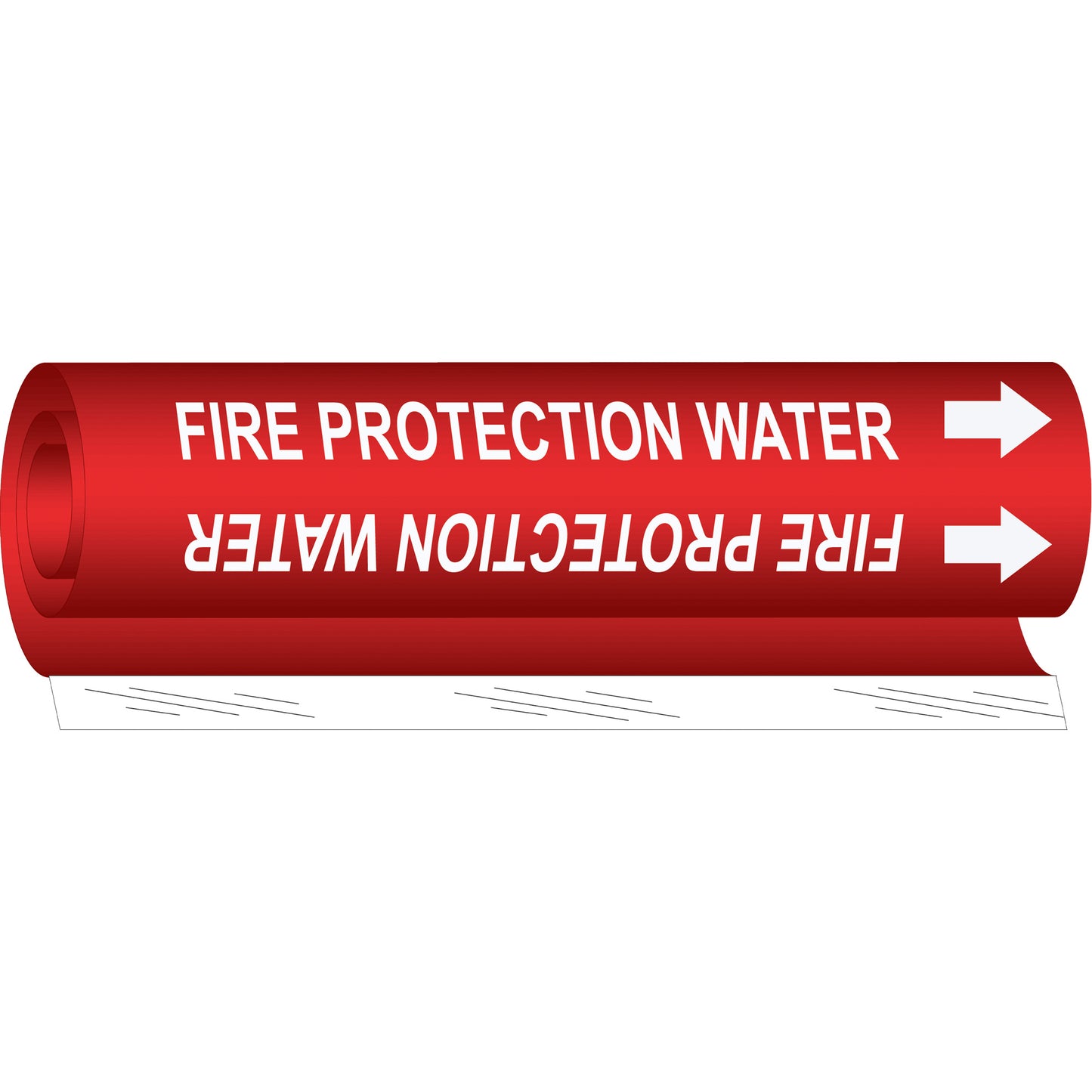 Brady "Fire Protection Water" Pipe Marker, Wrap-Around, 5" H x 8" W, White on Red