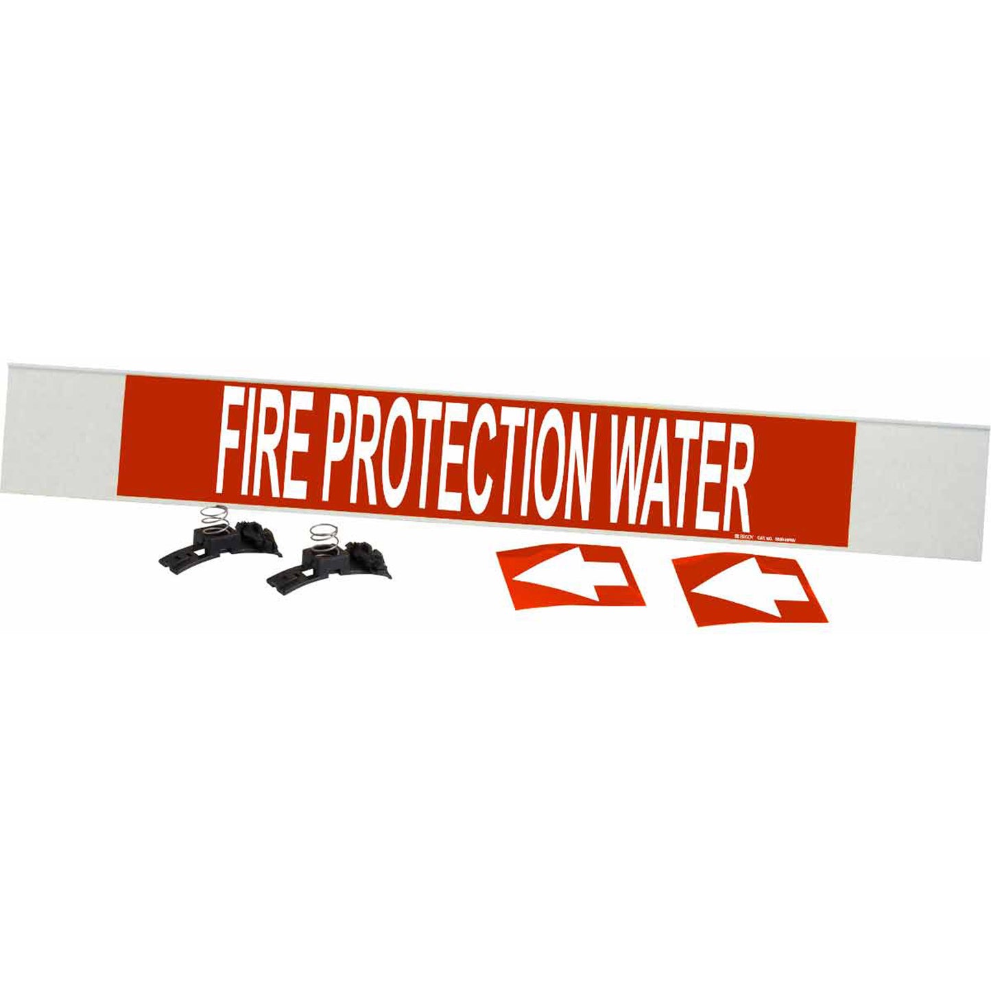 Brady "Fire Protection Water" Pipe Marker, Fibreglass Carrier with Clips, 4" H x 24" W, White on Red