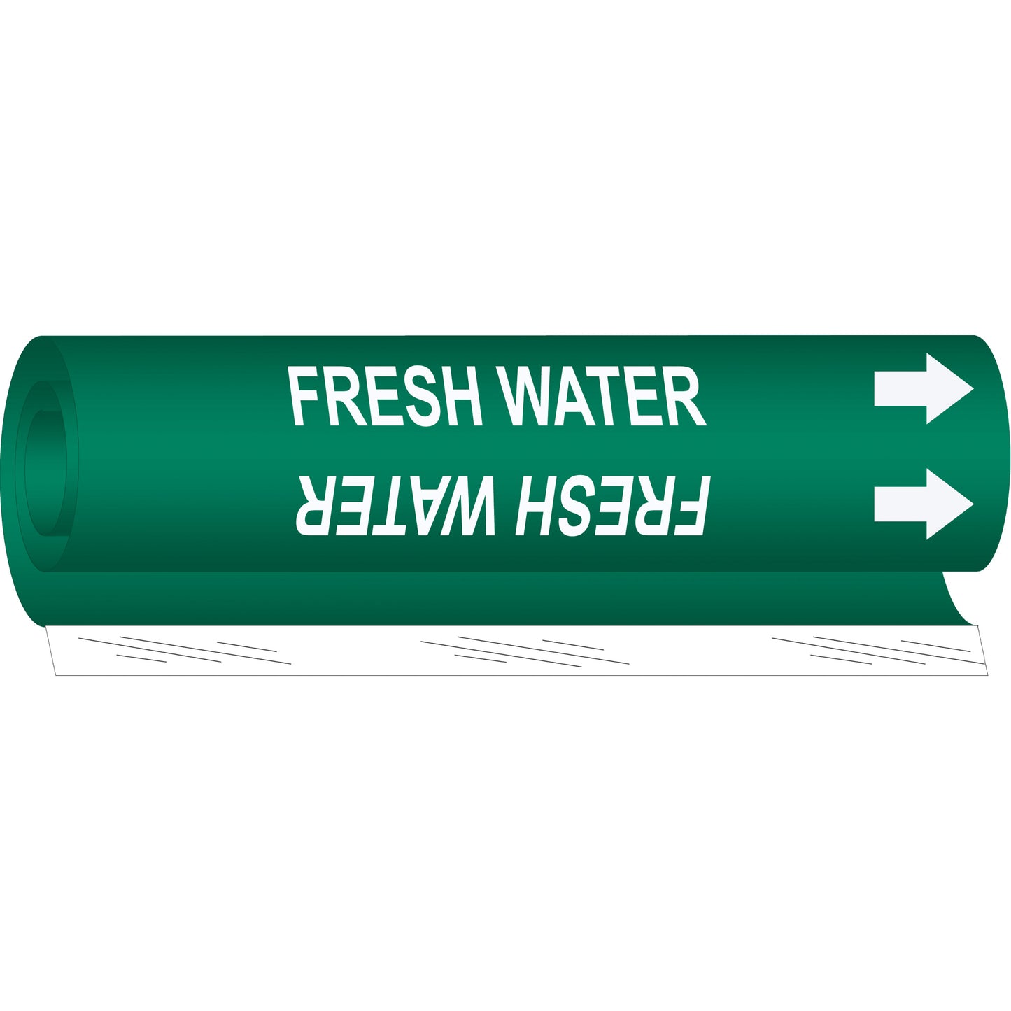 Brady "Fresh Water" Pipe Marker, Wrap-Around, 5" H x 8" W, White on Green