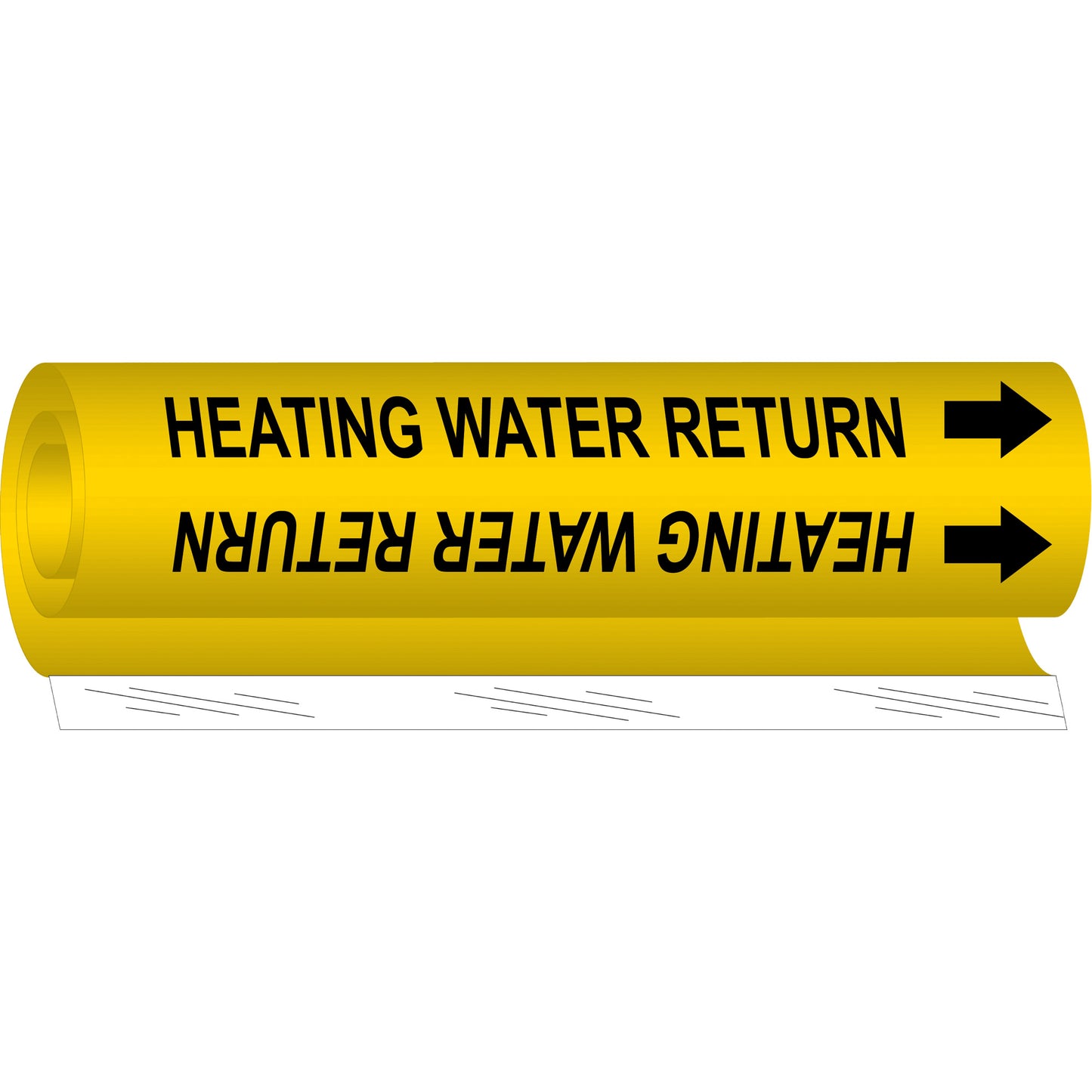 Brady "Heating Water Return" Pipe Marker, Wrap-Around, 9" H x 8" W, Black on Yellow