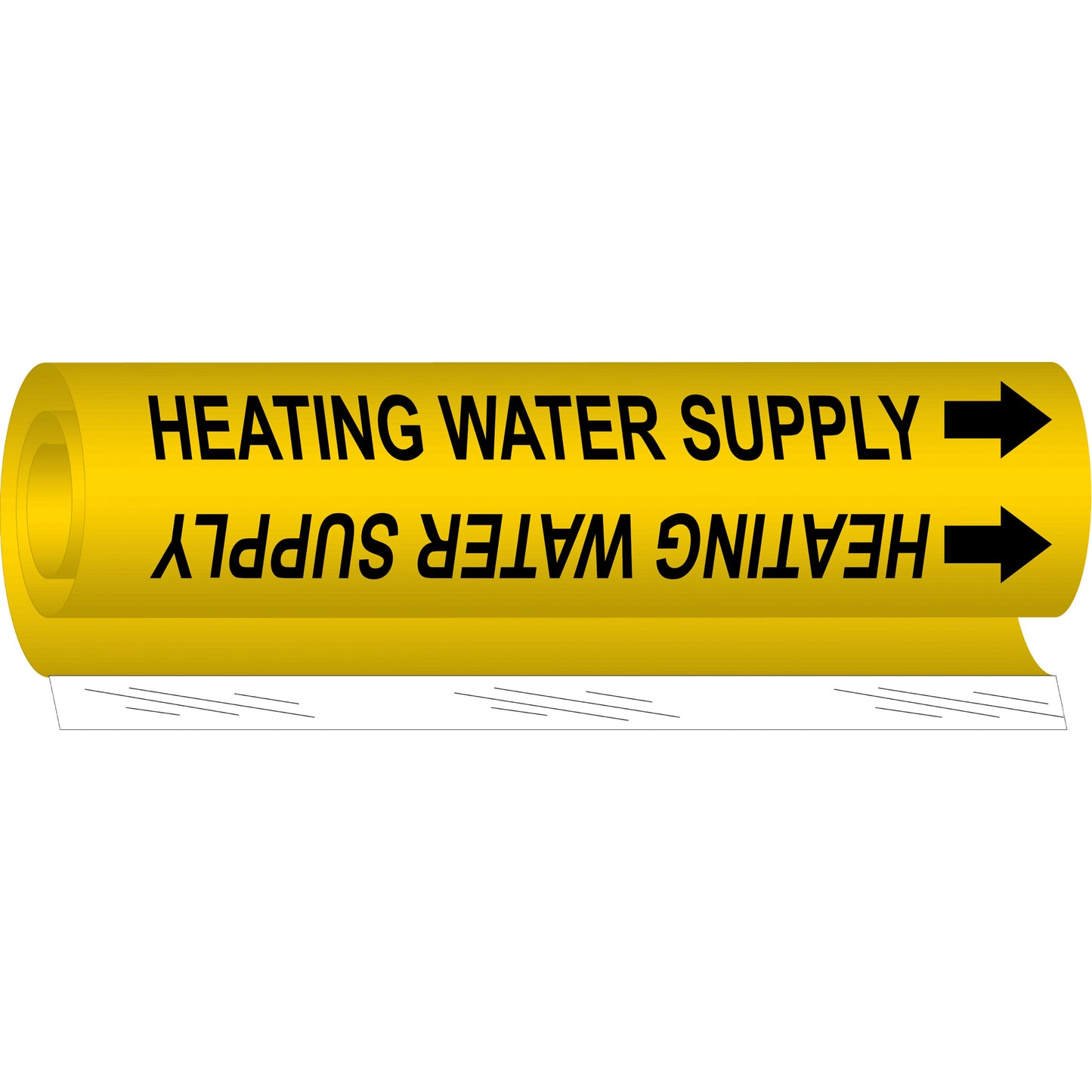 Brady "Heating Water Supply" Pipe Marker, Wrap-Around, 26" H x 12" W, Black on Yellow