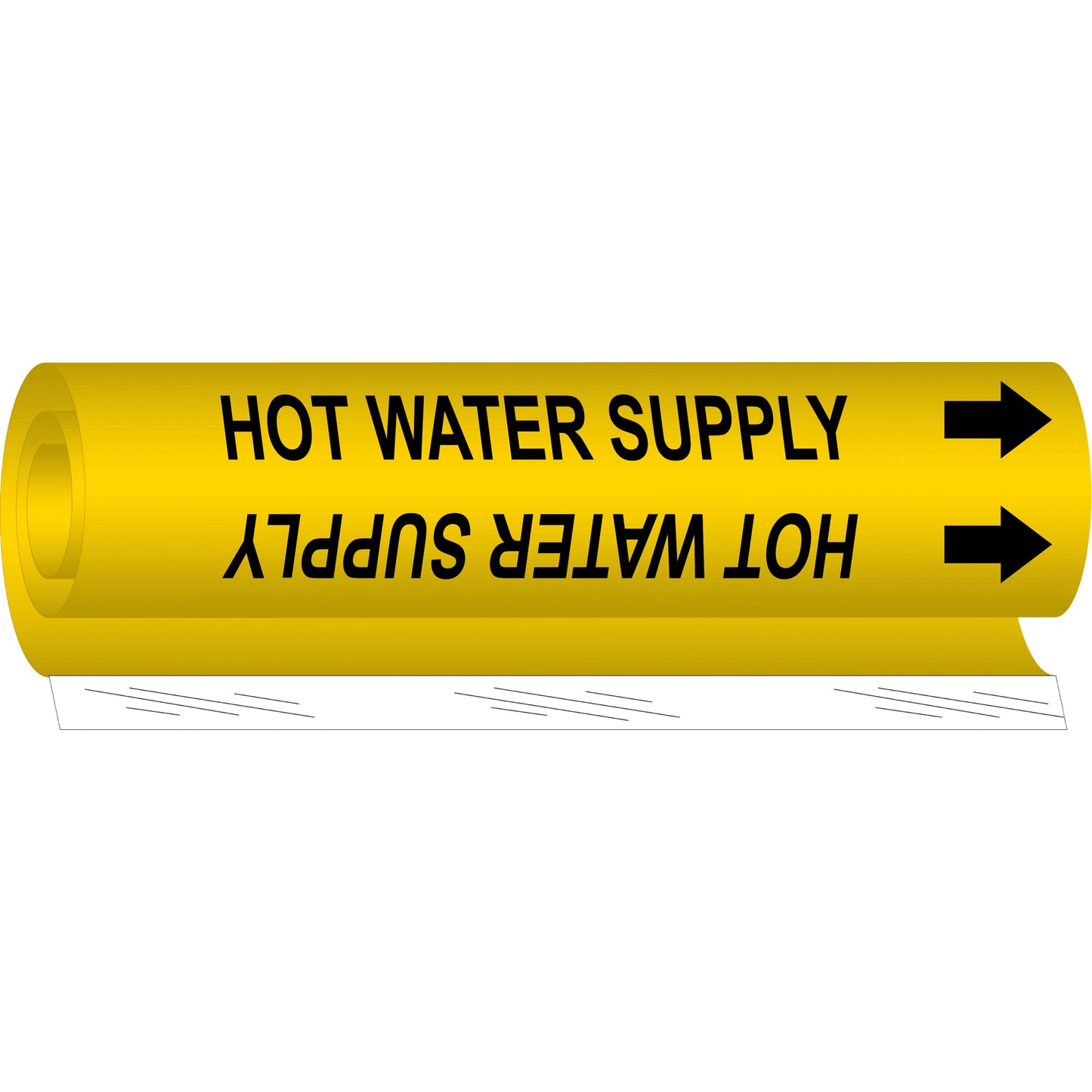 Brady "Hot Water Supply" Pipe Marker, Wrap-Around, 26" H x 12" W, Black on Yellow