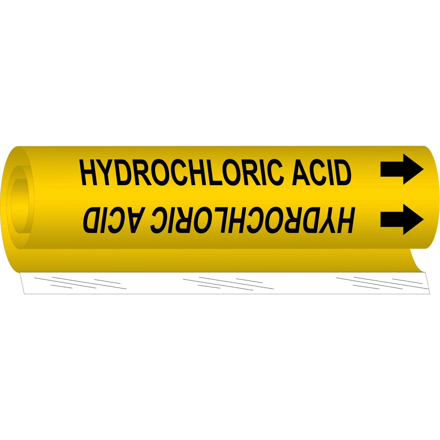 Brady "Hydrochloric Acid" Pipe Marker, Wrap-Around, 9" H x 8" W, Black on Yellow