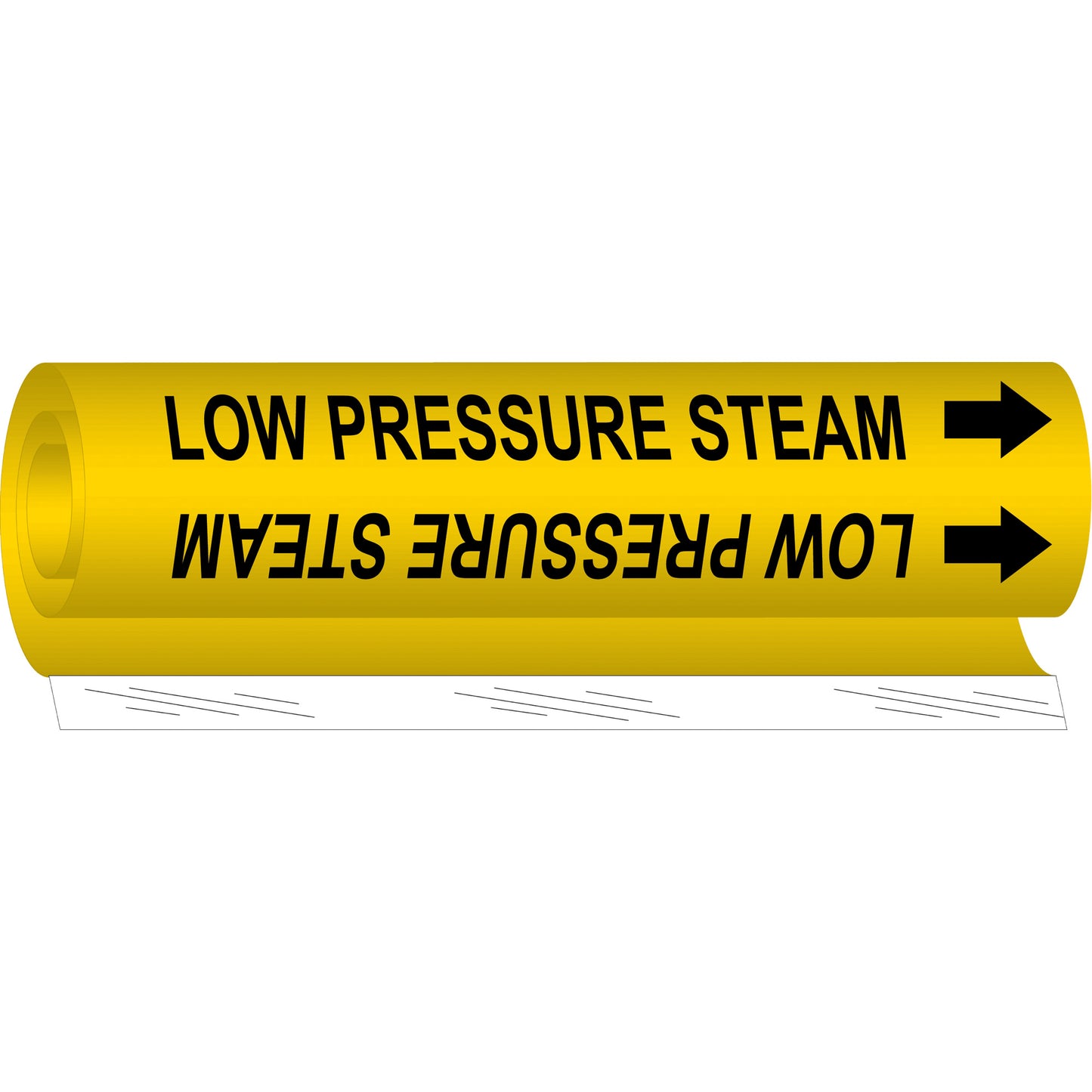 Brady "Low Pressure Steam" Pipe Marker, Wrap-Around, 9" H x 8" W, Black on Yellow