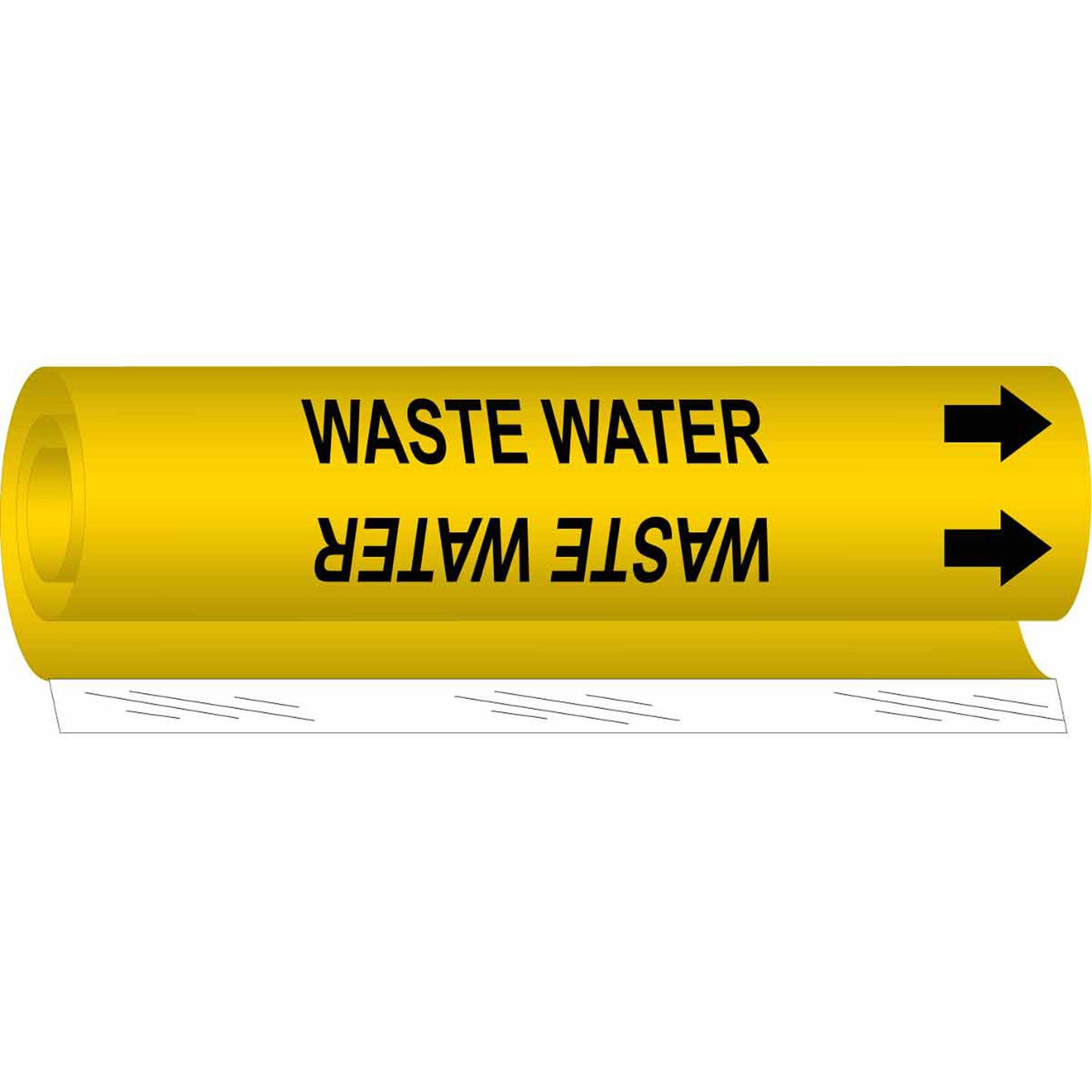 Brady "Waste Water" Pipe Marker, Wrap-Around, 26" H x 12" W, Black on Yellow