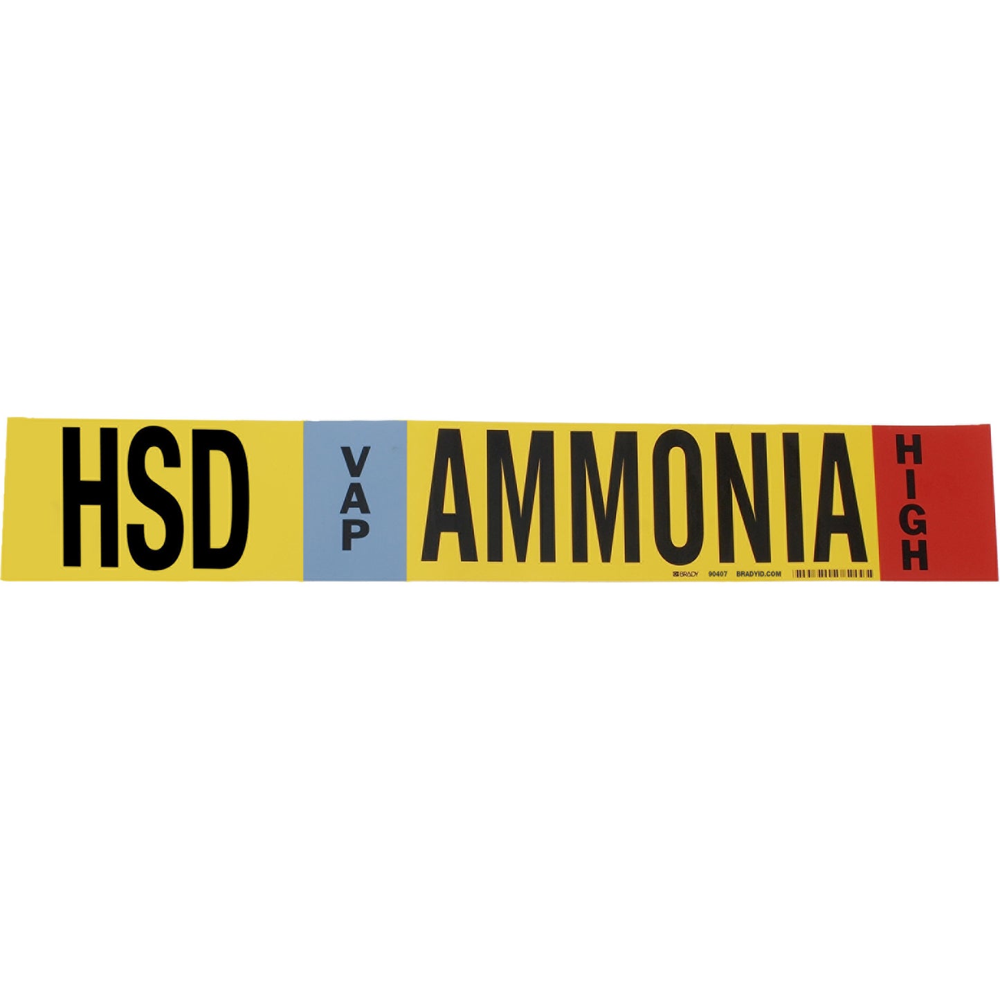 Brady "HSD Vap Ammonia High" Ammonia (IIAR) Pipe Marker, Wrap-Around, 26" H x 24" W, Black on Yellow
