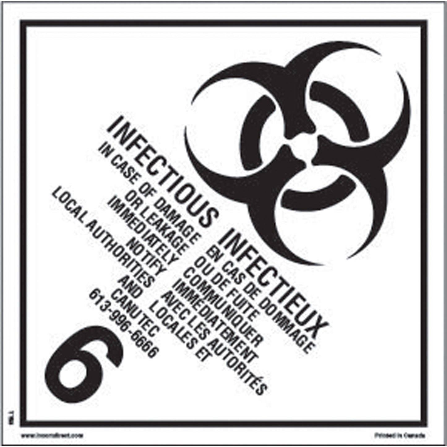 Incom Top Tape & Label TDG Shipping Labels, Class 6.2, Infectious Substances, Vinyl