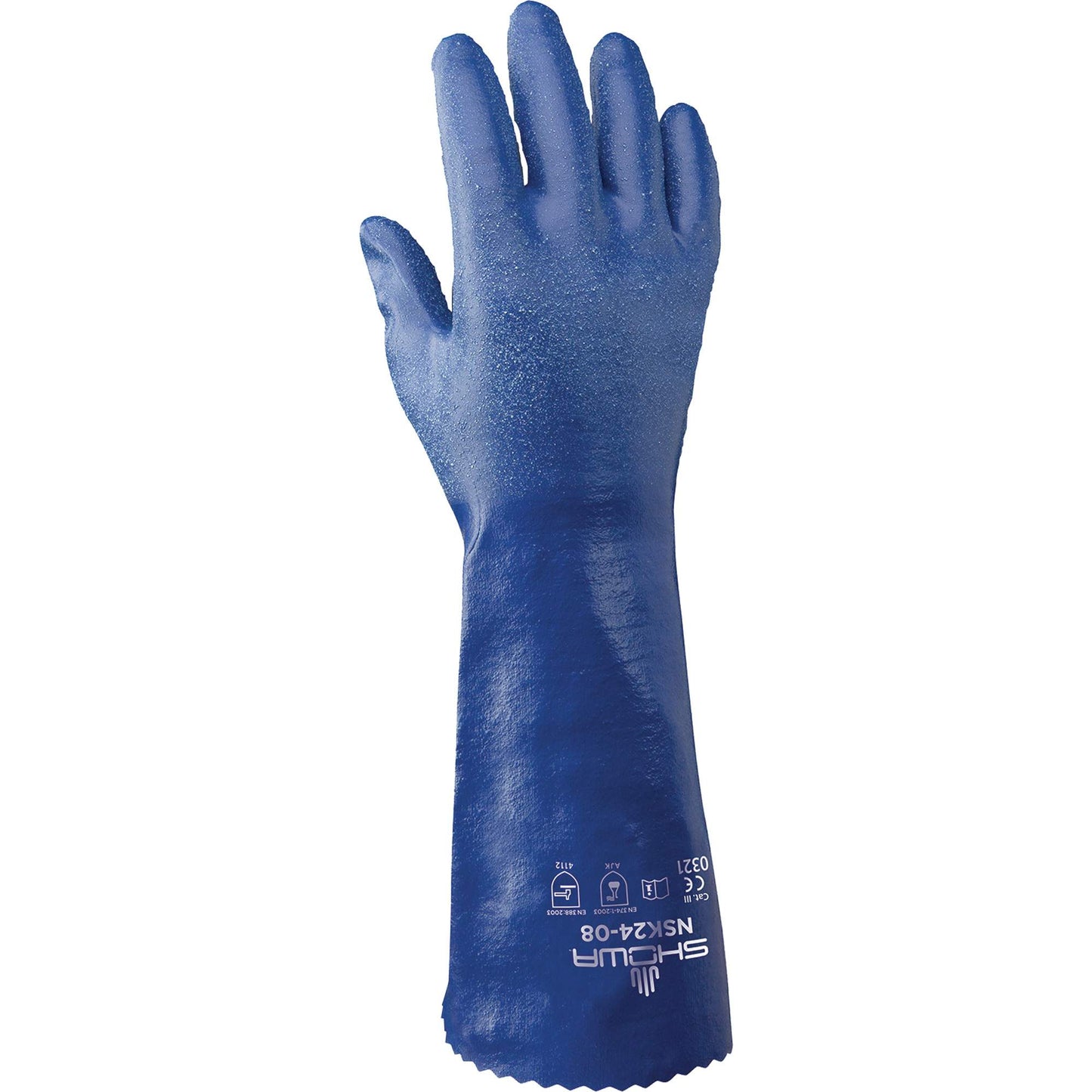 Showa NSK24™ Nitri-Solve Knit-Lined Gloves, Size Large/10, 14" L, Nitrile, Interlock Inner Lining, 24-mil
