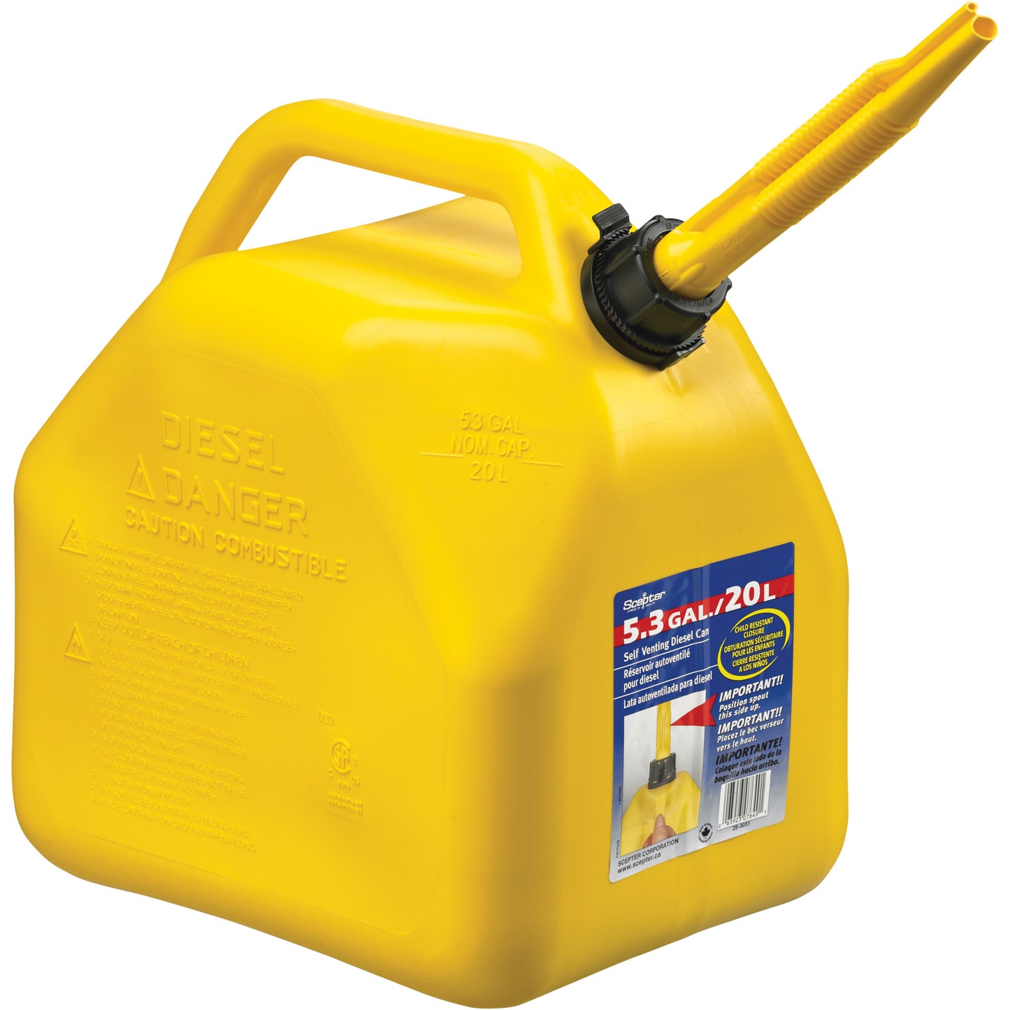 Jerry Cans, 5.3 US gal./20.06 L, Yellow, CSA Compliant/ULC