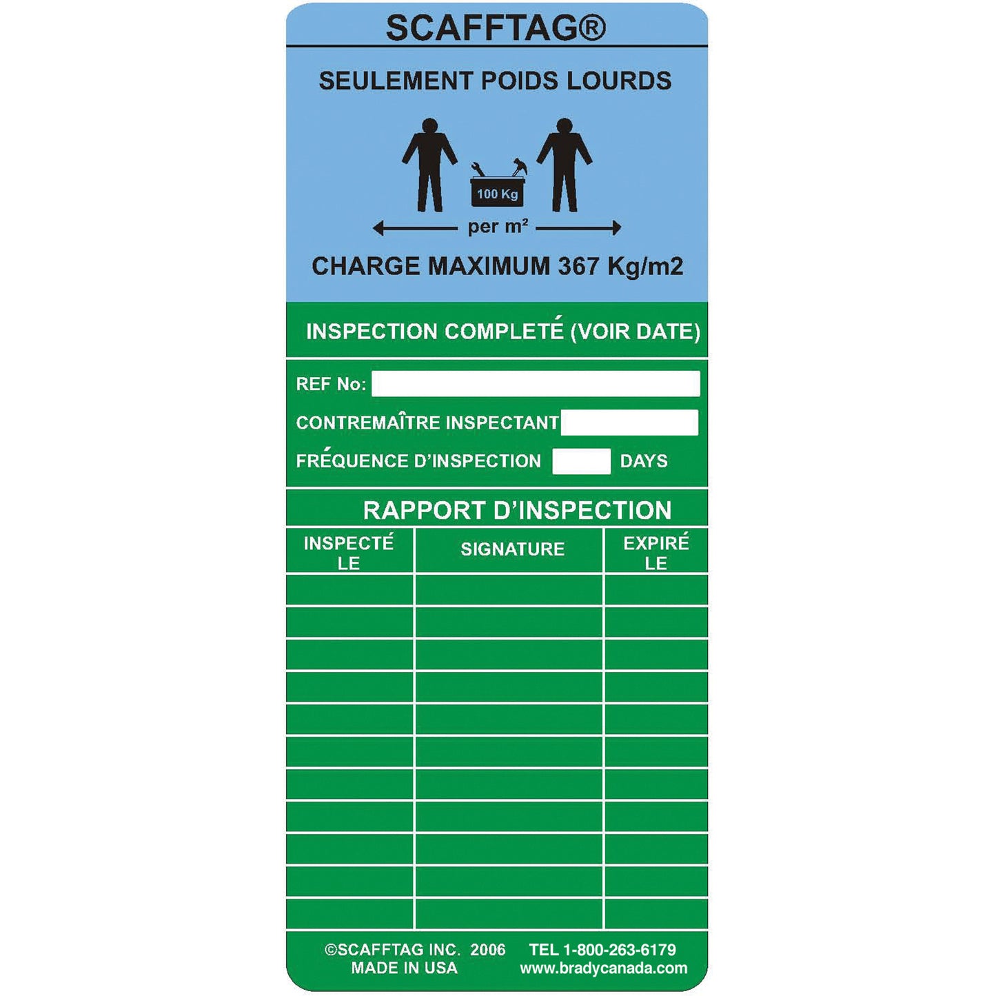 Brady ScaffTag® Heavy-Duty "Ready For Use" Inserts, Plastic, 7-5/8" W x 3-1/4" H, English