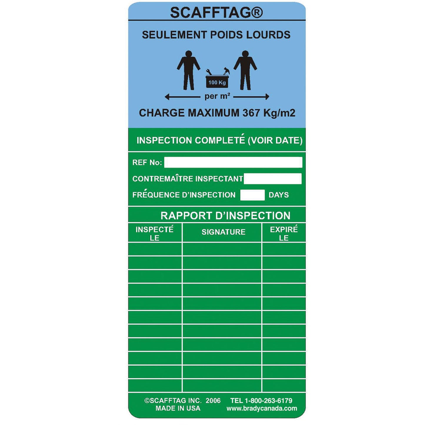 Brady ScaffTag® Heavy-Duty Inserts, Plastic, 7-5/8" W x 3-1/4" H, French