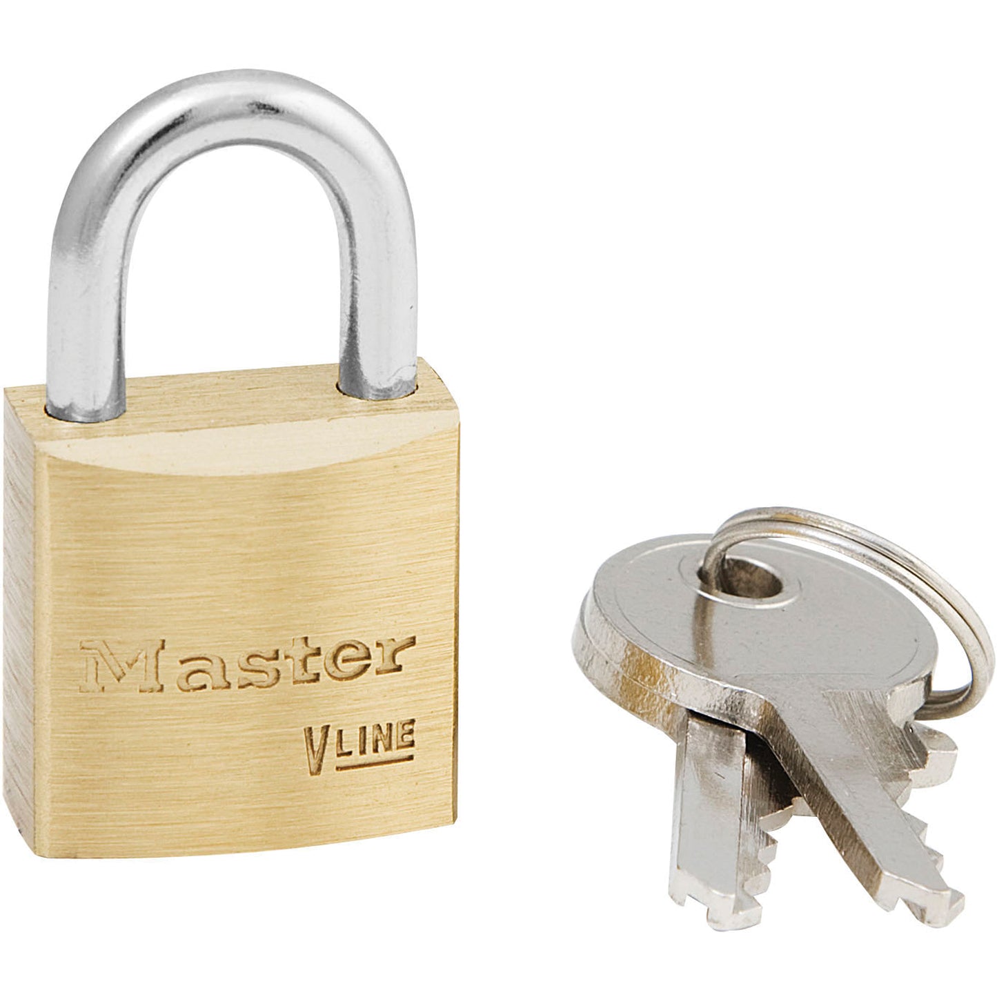 Master Lock V-Line Padlock, Keyed Different, Brass Coating, 1-7/8" Width