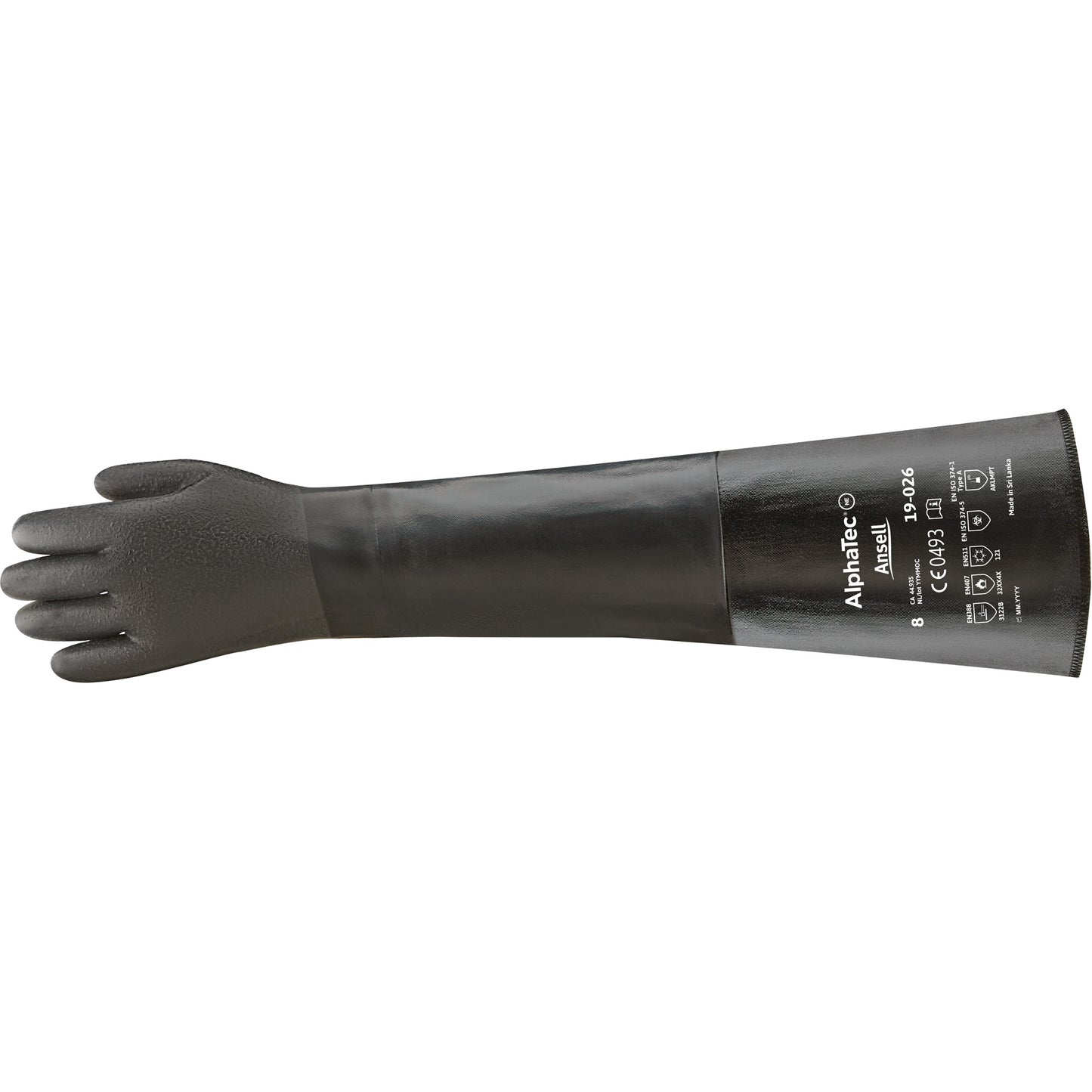 Ansell AlphaTec® 19-026 Chemical Resistant Gloves, Size 8, 26" L, Neoprene, Cotton Inner Lining