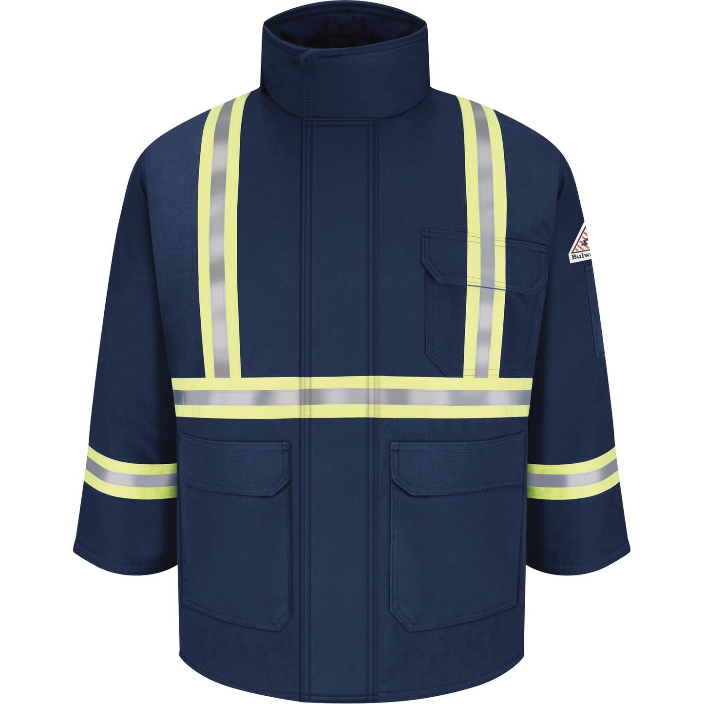 Bulwark Flame Resistant Parkas with Reflective Striping, Men's, Large, Navy Blue