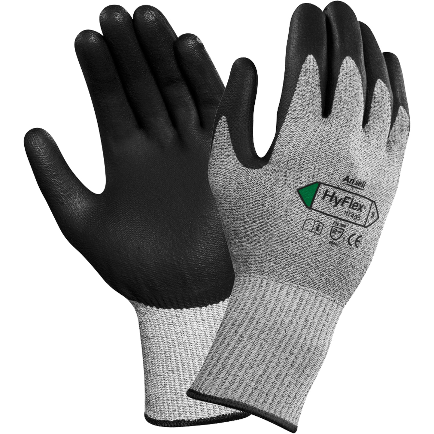 Ansell HyFlex® 11-435 Gloves, Size 6/X-Small, 13 Gauge, Polyurethane Coated, Nylon Shell, ANSI/ISEA 105 Level 3