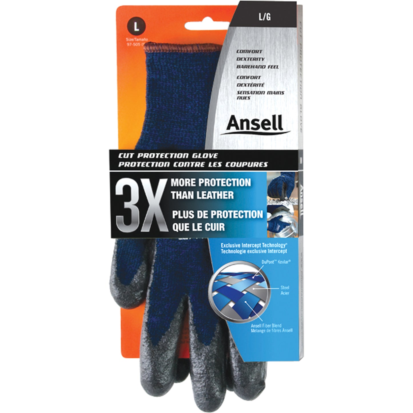 Ansell Cut Resistant Glove - Retail Pack, Size Medium/9, 13 Gauge, Foam Nitrile Coated, Kevlar® Shell, ANSI/ISEA 105 Level 4